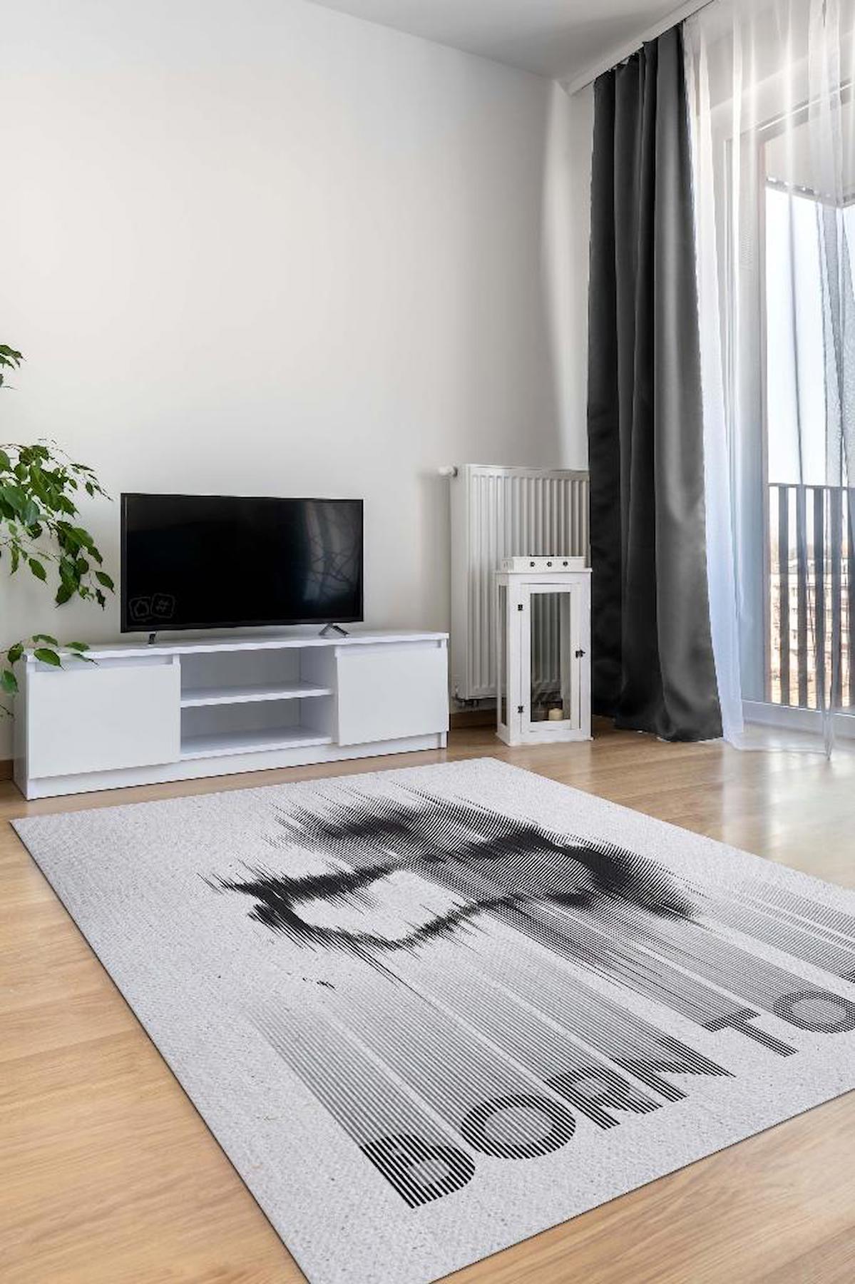 Homshtag Ölmek İçin Doğmuş Gri 4 mm Pamuk Antistatik Yıkanabilir İnce Kaymaz Dikdörtgen Makine Dokuma Salon Halısı 80x200 cm