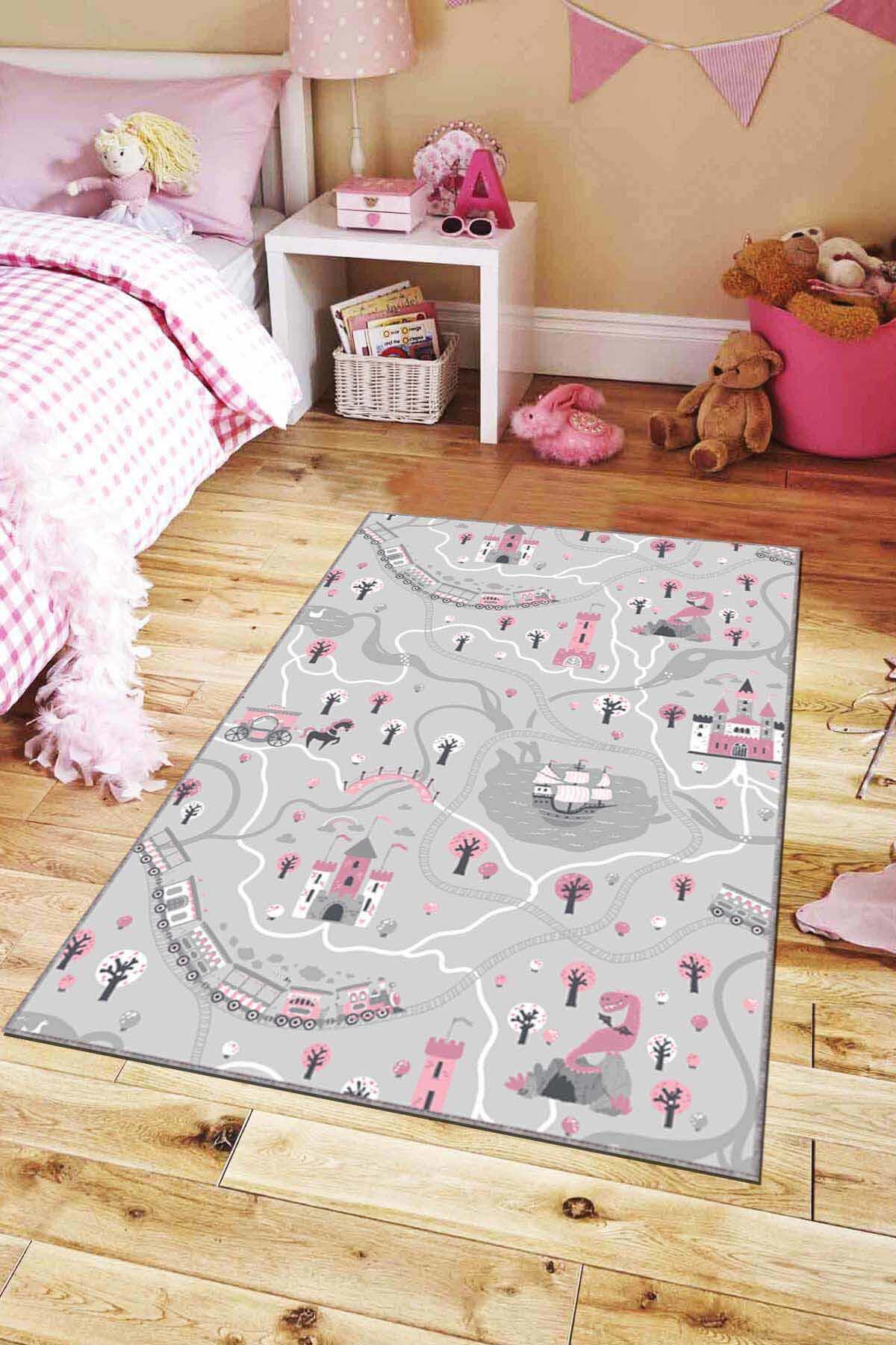 Viva Home AR049 Gri 7 mm Mikropolyester Toz Tutmaz Yıkanabilir İnce Kaymaz Dot Taban Dikdörtgen Makine Dokuma Çocuk Odası Halısı 240x340 cm