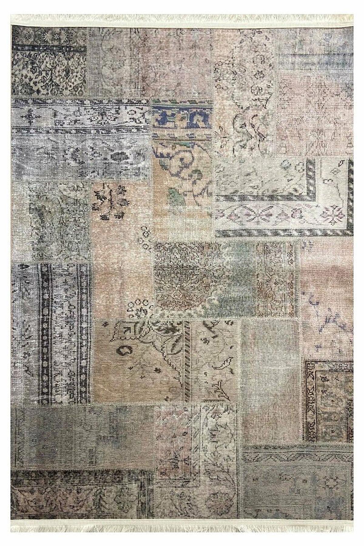 Prizma Home V6521 Çok Renkli Pamuk Toz Tutmaz Yıkanabilir Orta Dikdörtgen Makine Dokuma Oturma Odası-Salon Halısı 100x300 cm