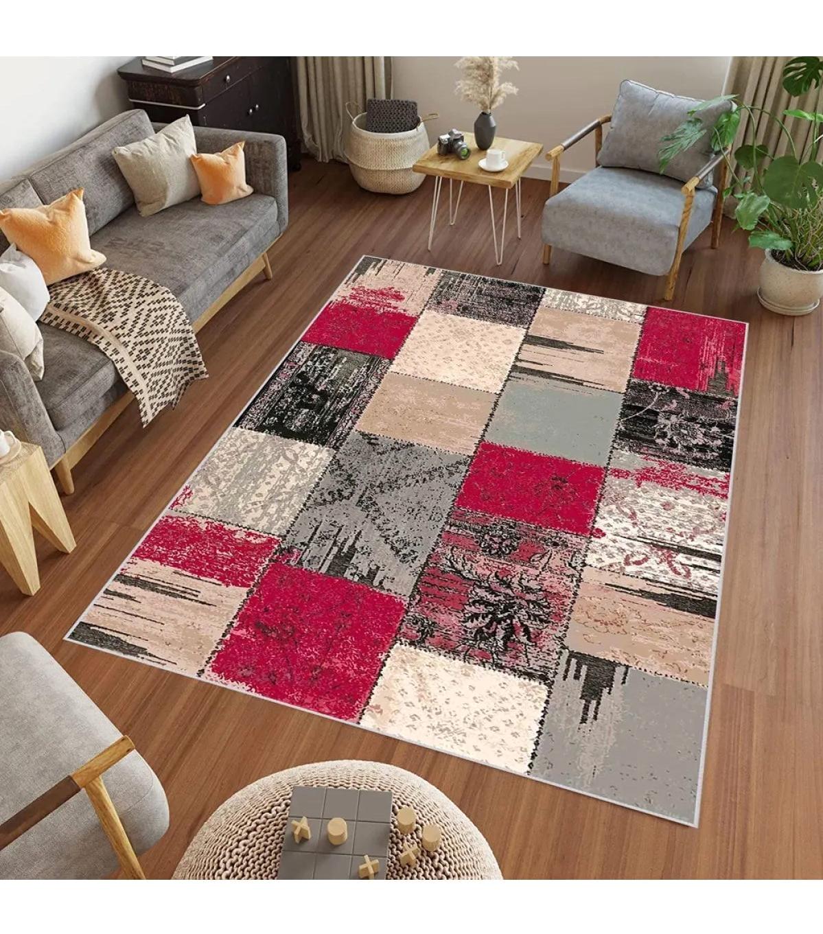 Rovigo Home RVG0464 Çok Renkli 8 mm Polyester Antibakteriyel-Leke Tutmaz-Toz Tutmaz Yıkanabilir İnce Kaymaz Dot Taban Dikdörtgen Makine Dokuma Salon Halısı 160x230 cm