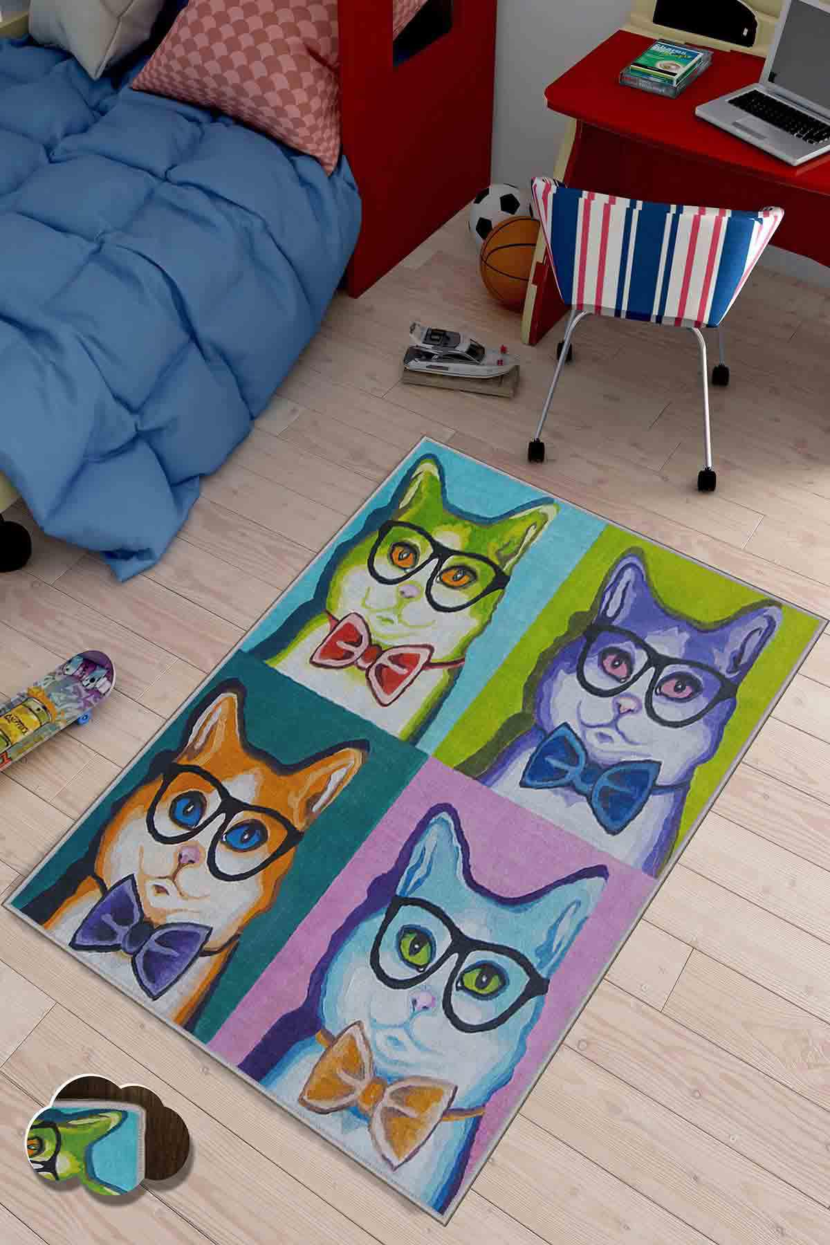Homefesto Krem 5 mm Polyester Leke Tutmaz Yıkanabilir İnce Kaymaz Taban Dikdörtgen Makine Dokuma Çocuk Odası Halısı 150x230 cm