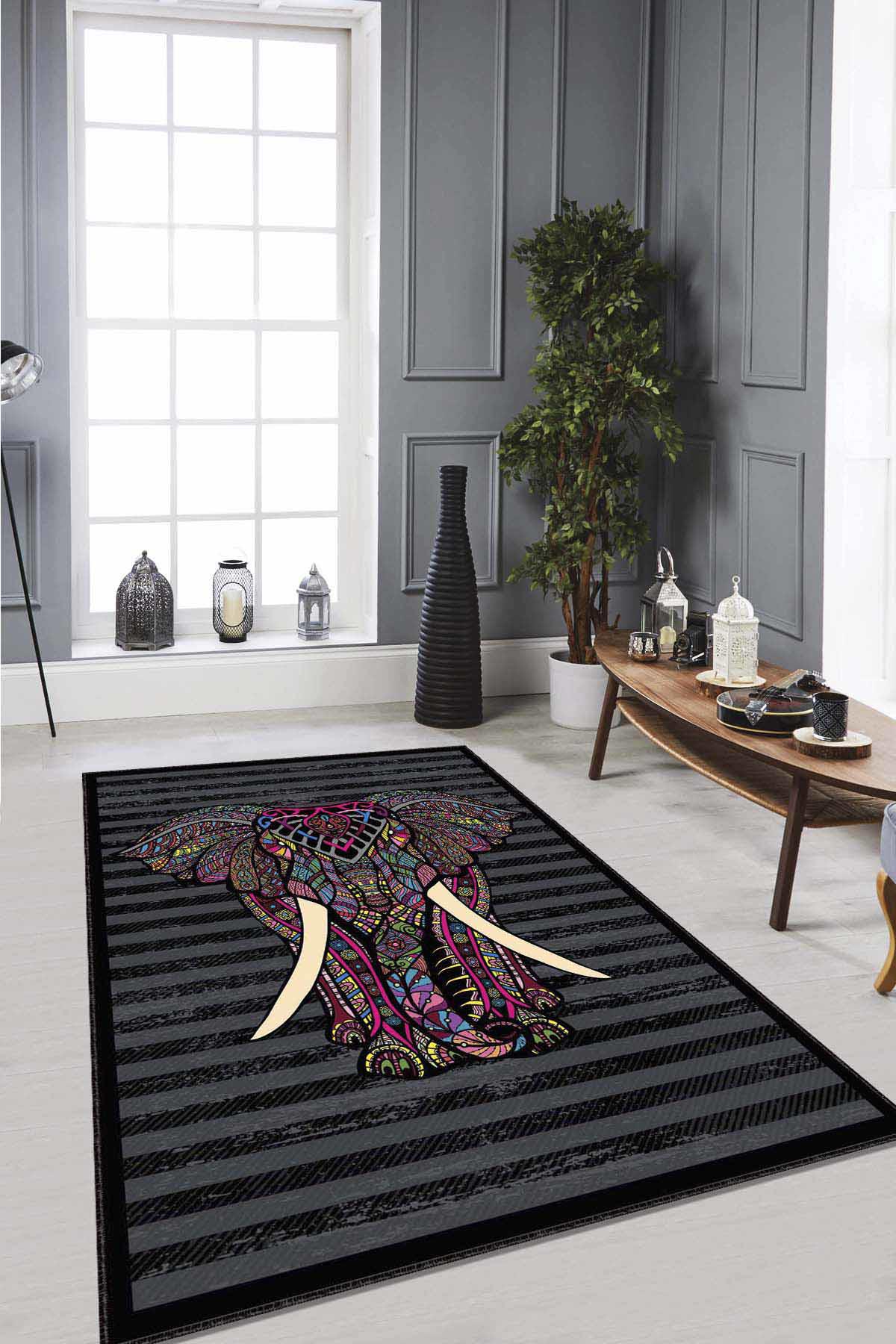 Viva Home RV237 Füme 7 mm Mikropolyester Silinebilir Yıkanabilir Kaymaz Dikdörtgen Makine Dokuma Salon Halısı 80x150 cm