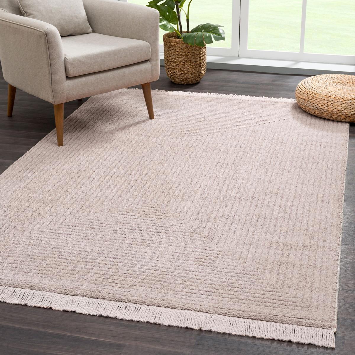 Giza Home 1104A-RB22 Vizon 20 mm Polyester Antibakteriyel Yıkanabilir Kalın Kaymaz Dikdörtgen Makine Dokuma Salon Halısı 180x280 cm