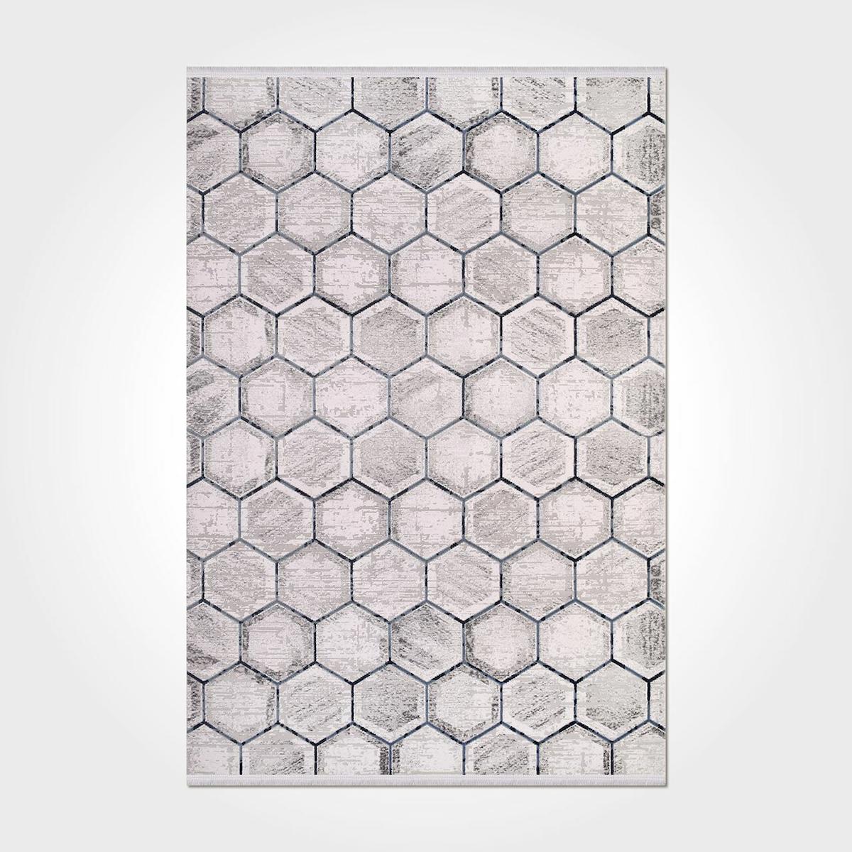 Crea Halı Argilla 15958K Krem 10 mm Akrilik Toz Tutmaz Yıkanabilir Orta Geometrik Dikdörtgen Makine Dokuma Salon Halısı 80x180 cm