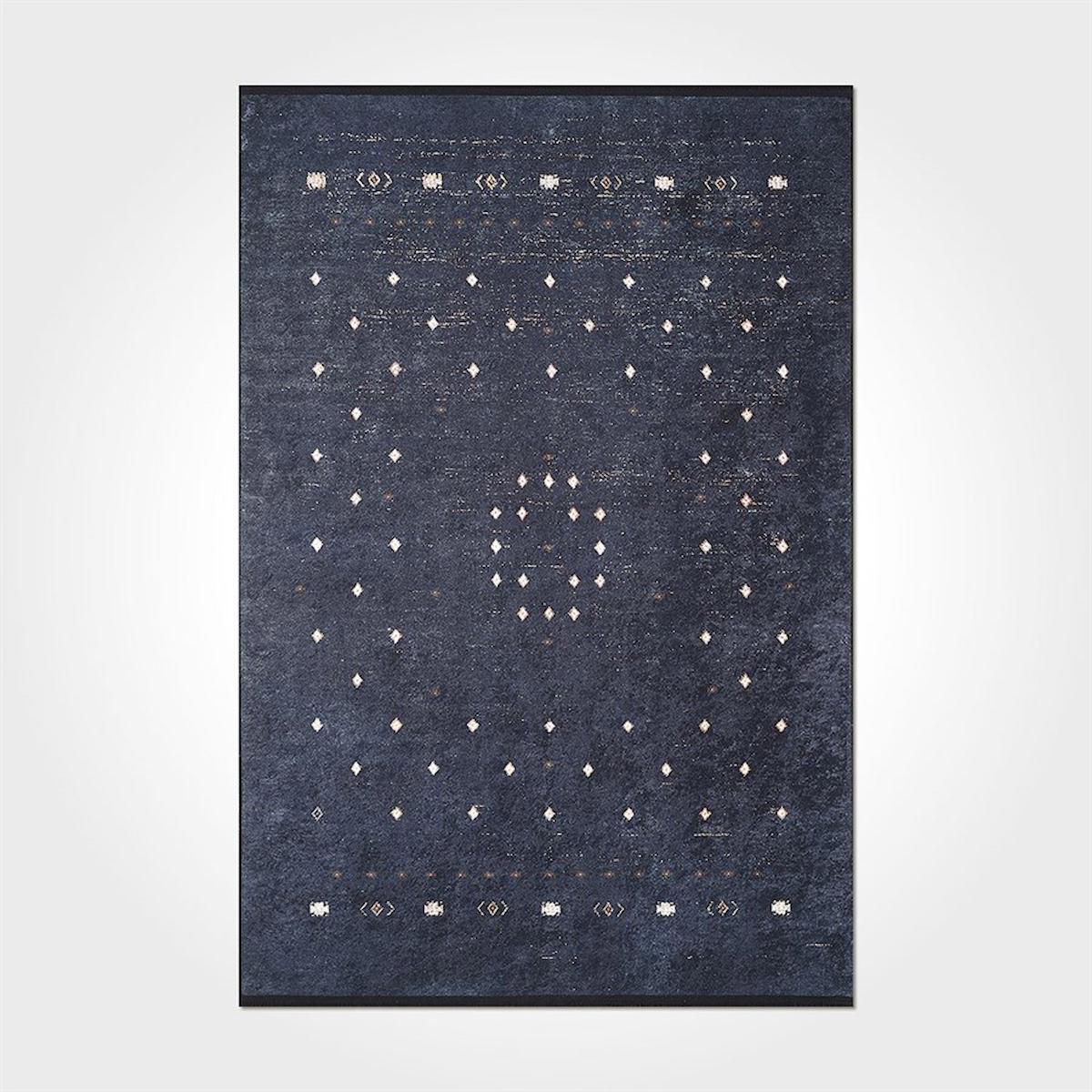 Crea Halı 2528PC Siyah Pamuk-Polyester Yıkanabilir İnce Kaymaz Pamuk Taban Dikdörtgen Makine Dokuma Salon Halısı 160x230 cm
