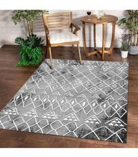 Dijidekor BM004GR Gri 6 mm Polyester Antibakteriyel Yıkanabilir Orta Kaymaz Dot Taban Dikdörtgen Makine Dokuma Salon Halısı 200x290 cm
