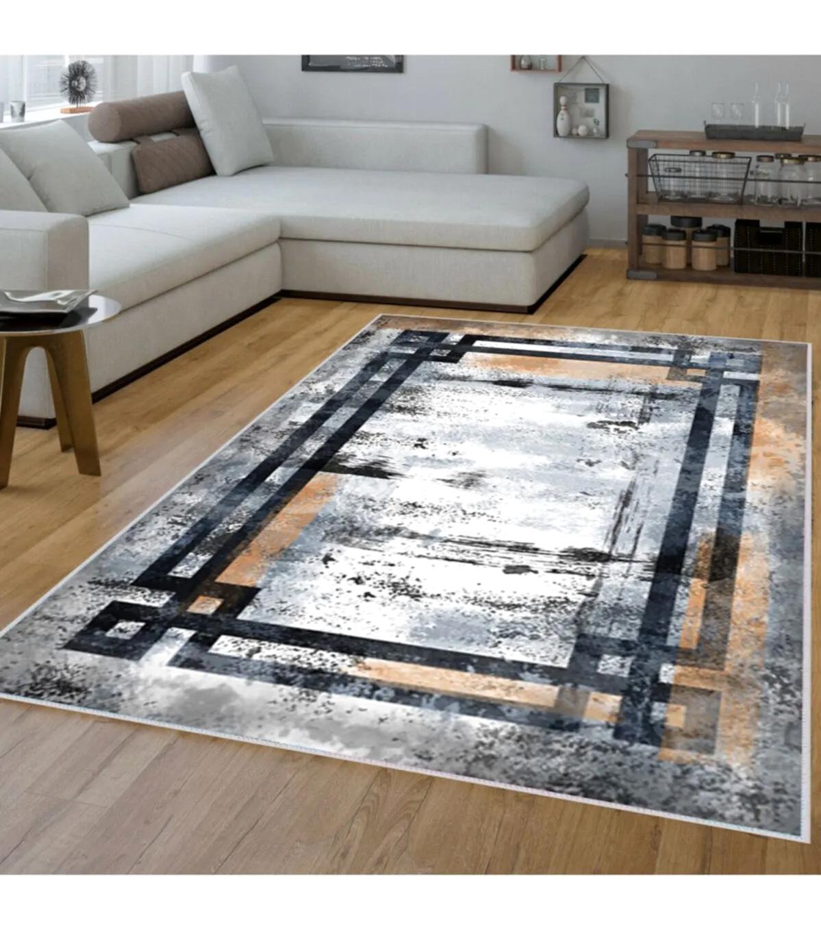 Rovigo Home RVG1561-HT1273 Çok Renkli 8 mm Polyester Antibakteriyel-Leke Tutmaz-Toz Tutmaz Yıkanabilir İnce Kaymaz Dot Taban Dikdörtgen Makine Dokuma Salon Halısı 80x150 cm
