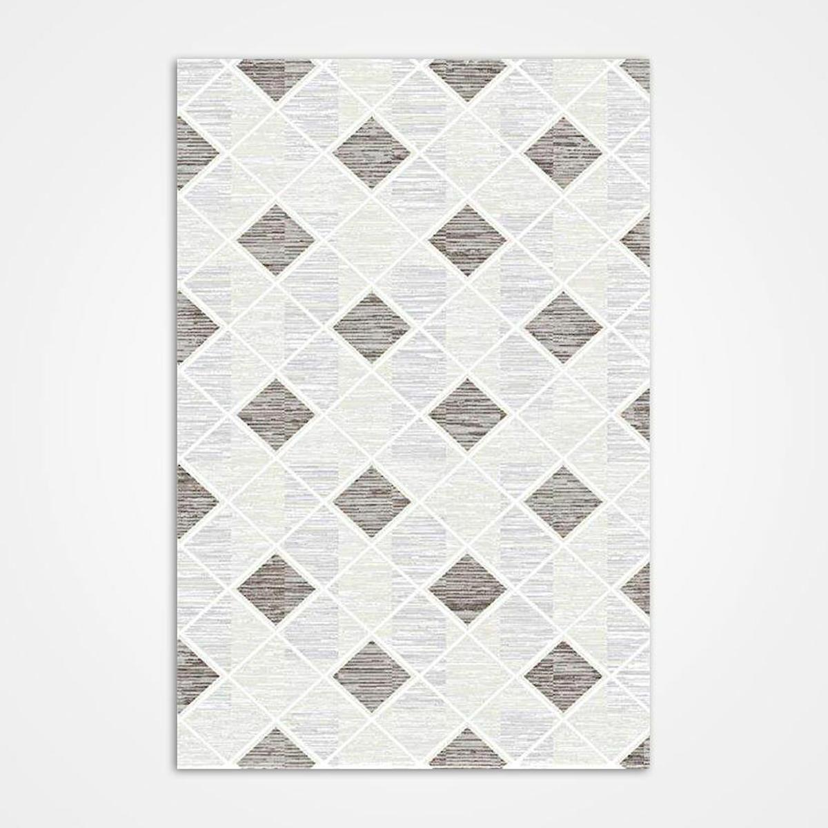 Crea Halı Galyon 16155 Krem 8 mm Akrilik Toz Tutmaz Yıkanabilir Orta Geometrik Dikdörtgen Makine Dokuma Salon Halısı 100x200 cm