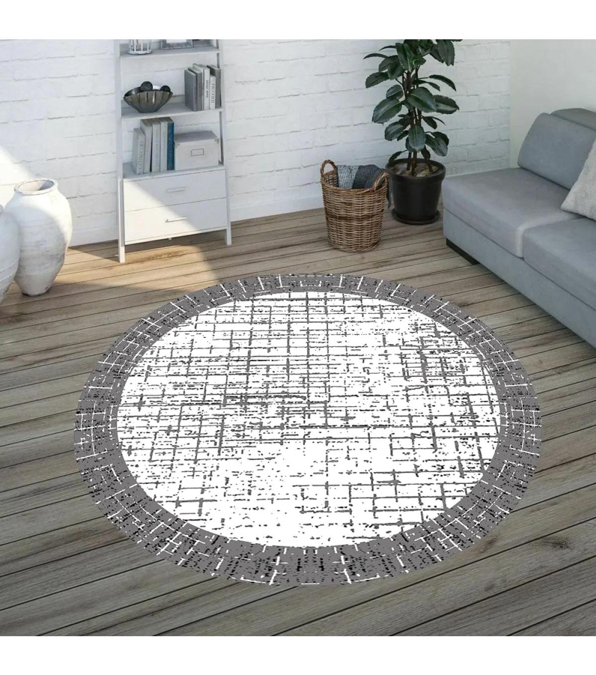 Rovigo Home RVG7332-HS209 Krem 8 mm Polyester Antibakteriyel-Leke Tutmaz-Toz Tutmaz Yıkanabilir İnce Kaymaz Dot Taban Yuvarlak Makine Dokuma Salon Halısı 160x230 cm