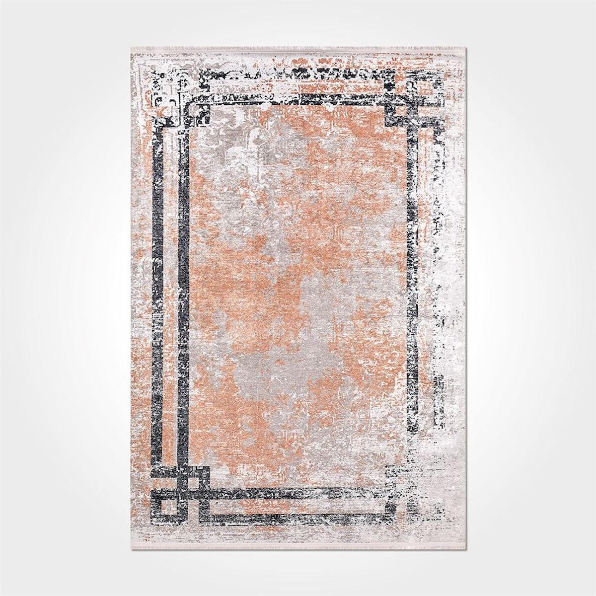 Crea Halı 2054PC Gri Pamuk-Polyester Yıkanabilir İnce Kaymaz Dikdörtgen Makine Dokuma Salon Halısı 80x120 cm