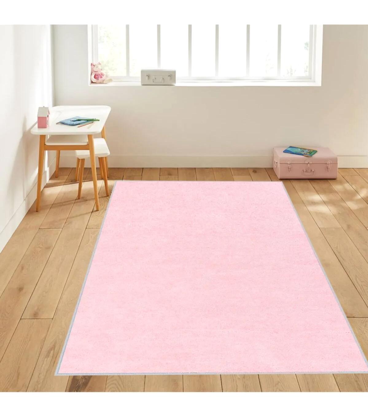 Rovigo Home RVG1098 Pembe 8 mm Polyester Antibakteriyel-Leke Tutmaz-Toz Tutmaz Yıkanabilir İnce Kaymaz Dot Taban Dikdörtgen Makine Dokuma Salon Halısı 180x180 cm