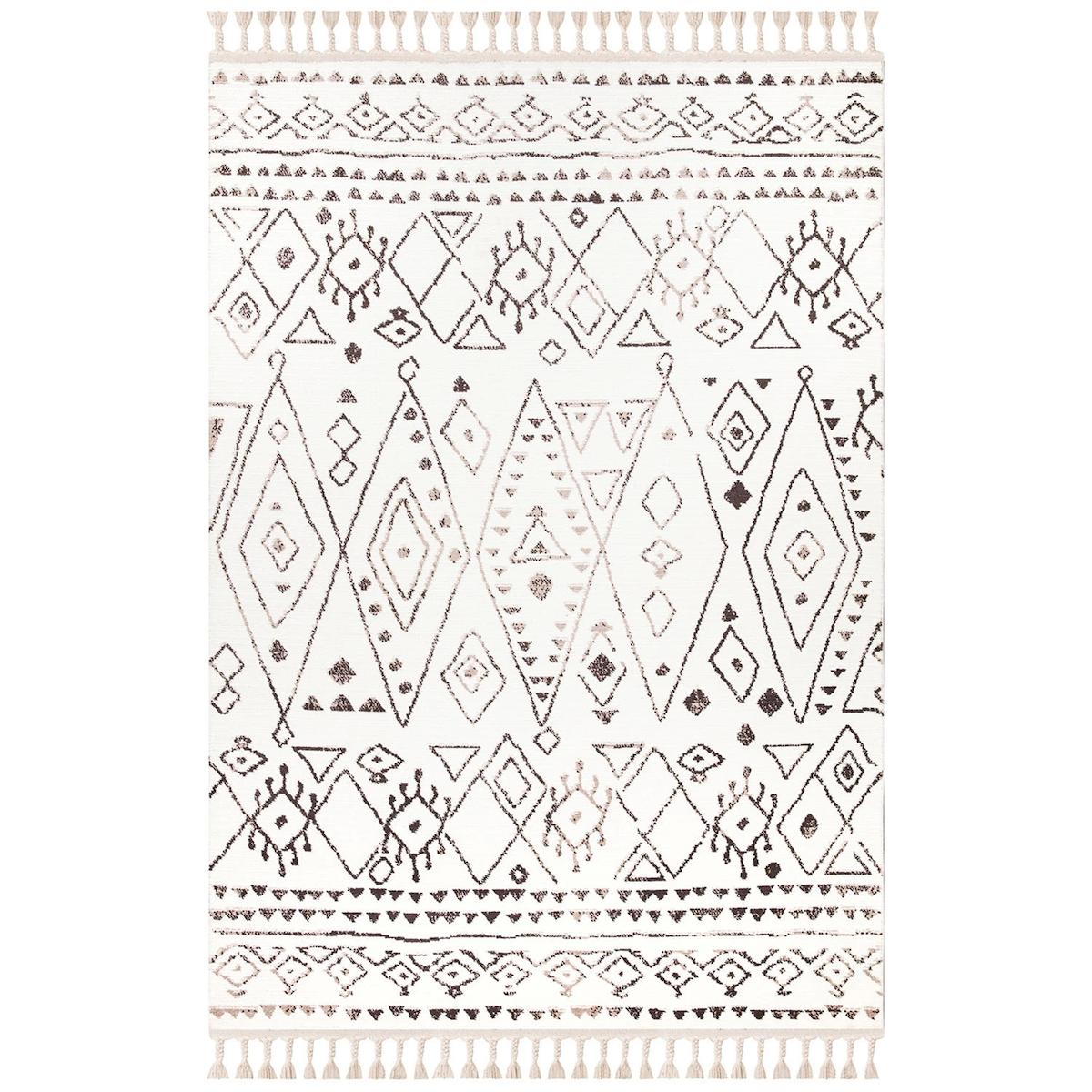 İpek Mekik Halı Morah 16707 Antrasit - Beyaz 10 mm Polyester Yıkanabilir Orta Kaymaz Pamuk Taban Dikdörtgen Makine Dokuma Antre-Çocuk Odası-Salon-Yatak Odası Halısı 80x150 cm