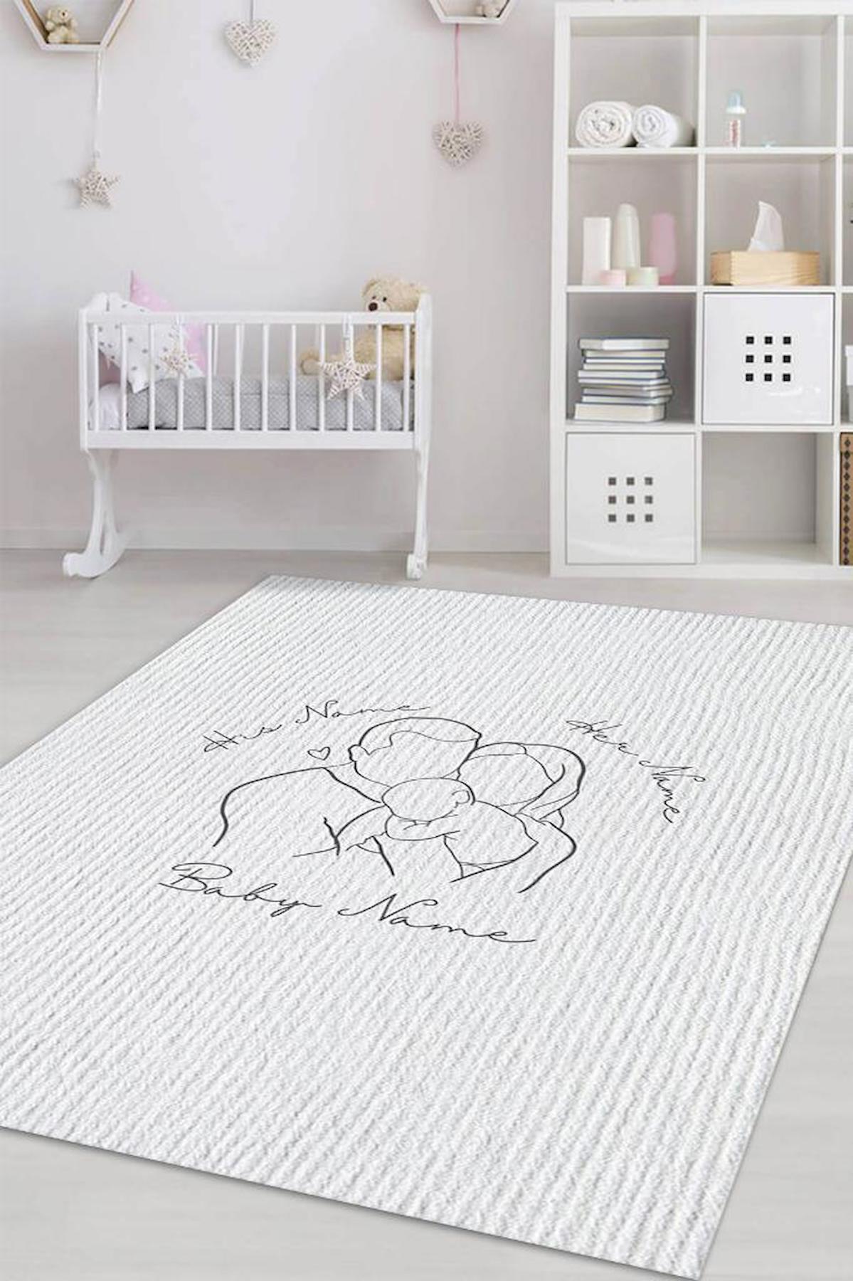 Homshtag Ekru 4 mm Pamuk Antistatik Yıkanabilir İnce Kaymaz Dikdörtgen Makine Dokuma Bebek Odası Halısı 100x300 cm