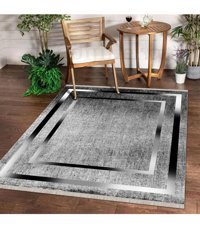 Dijidekor K0460 Gri 6 mm Polyester Antibakteriyel Yıkanabilir Orta Kaymaz Dot Taban Dikdörtgen Makine Dokuma Salon Halısı 240x340 cm