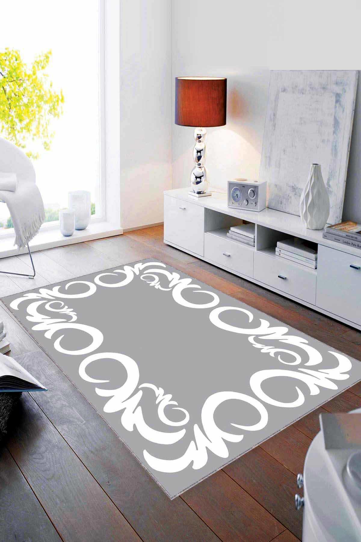 Viva Home MK18 Gri 7 mm Mikropolyester Toz Tutmaz Yıkanabilir İnce Kaymaz Dot Taban Dikdörtgen Makine Dokuma Salon Halısı 100x200 cm
