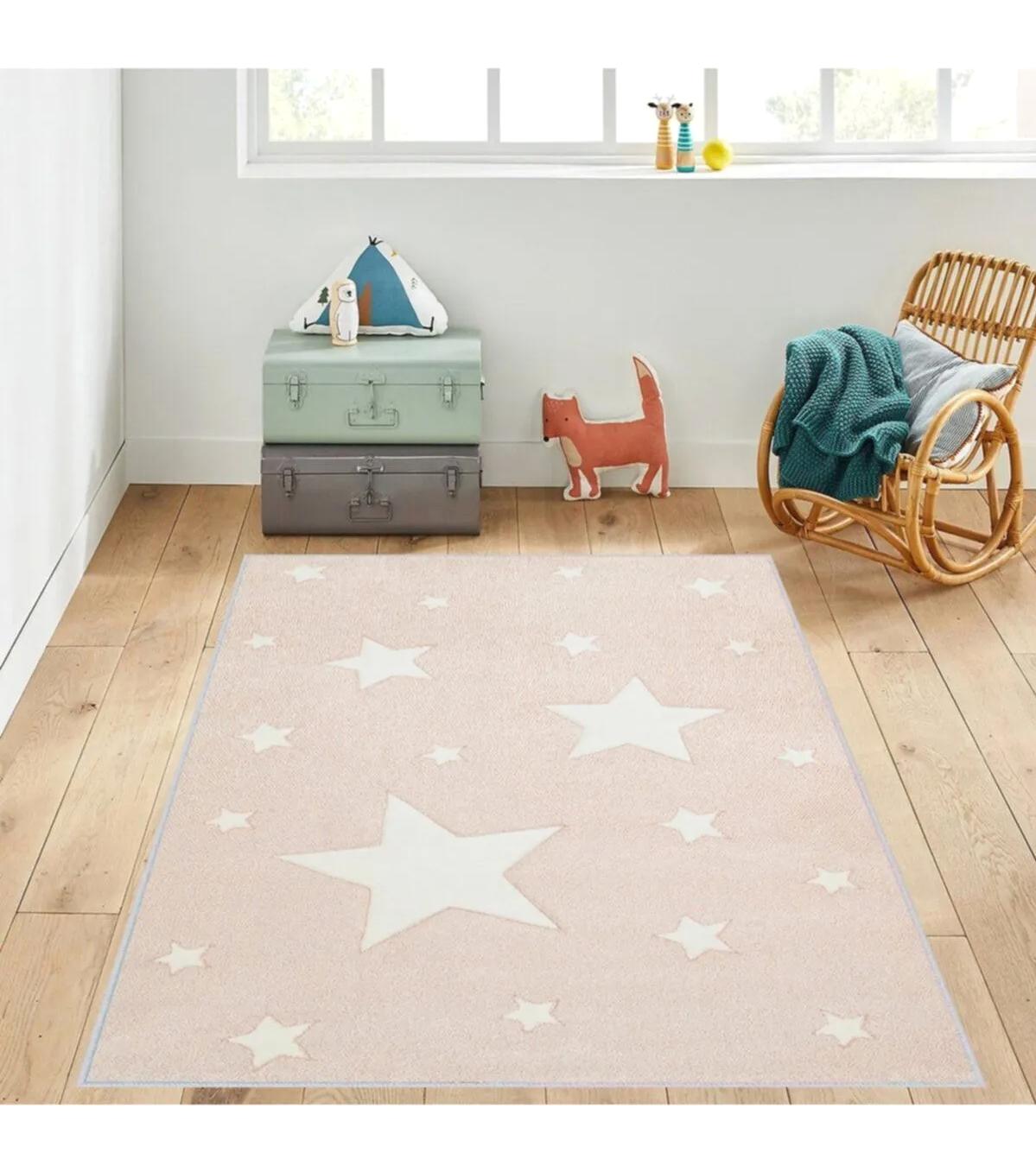 Rovigo Home RVG4048 Beyaz-Pembe 8 mm Polyester Yıkanabilir Orta Kaymaz Dot Taban Dikdörtgen Makine Dokuma Çocuk Odası Halısı 100x300 cm