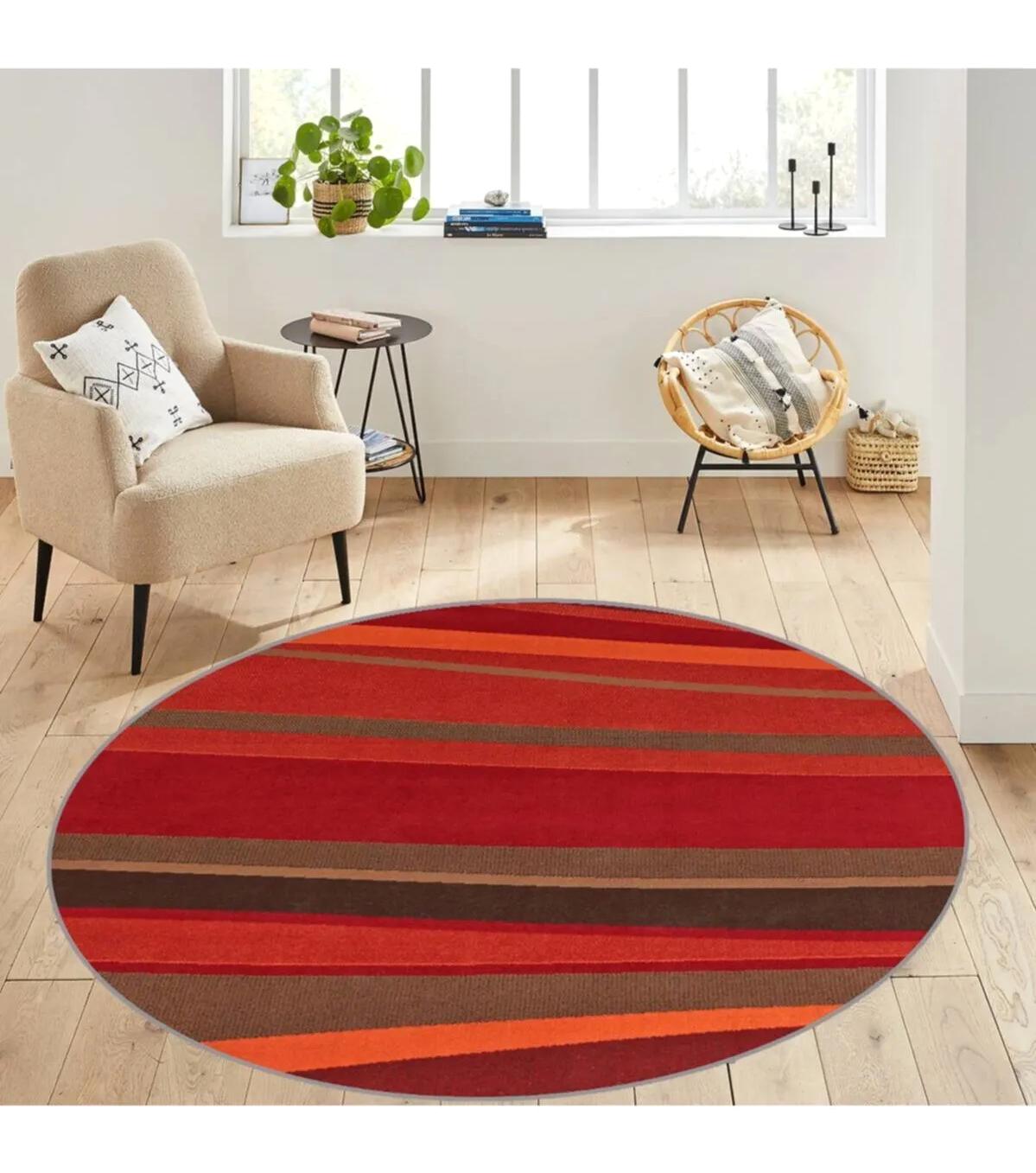 Rovigo Home RVG7110 Çok Renkli 8 mm Polyester Antibakteriyel-Leke Tutmaz-Toz Tutmaz Yıkanabilir İnce Kaymaz Dot Taban Yuvarlak Makine Dokuma Salon Halısı 200x200 cm