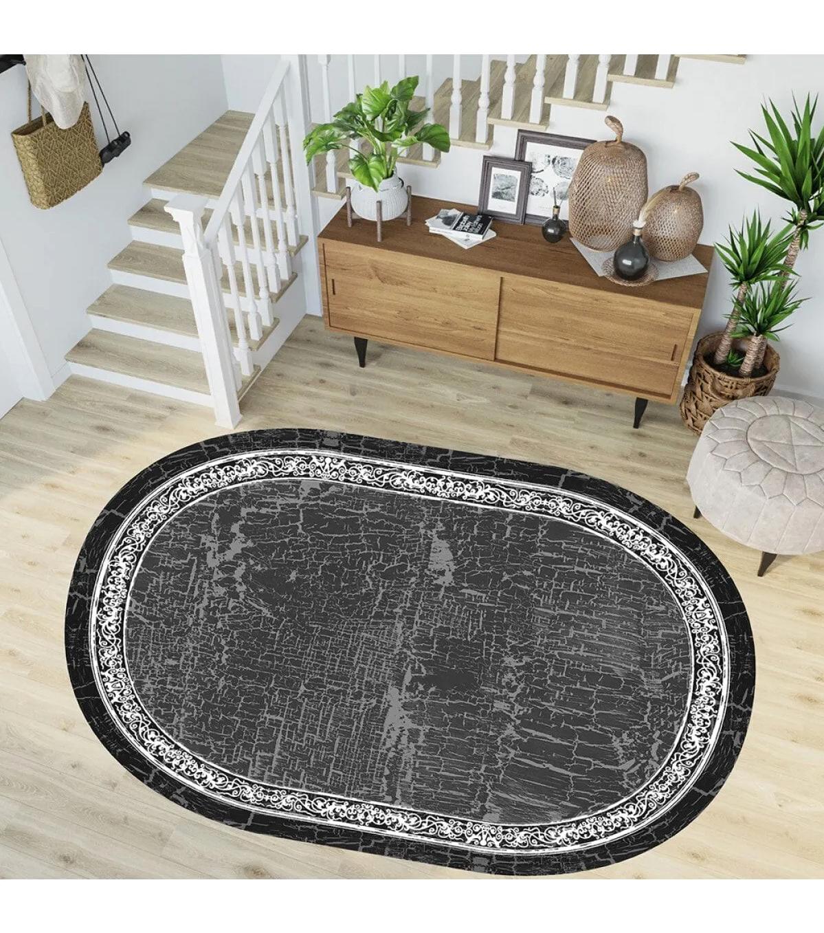 Rovigo Home RVG7272-HY939 Gri 8 mm Polyester Yıkanabilir Orta Kaymaz Dot Taban Dikdörtgen Makine Dokuma Salon Halısı 100x200 cm
