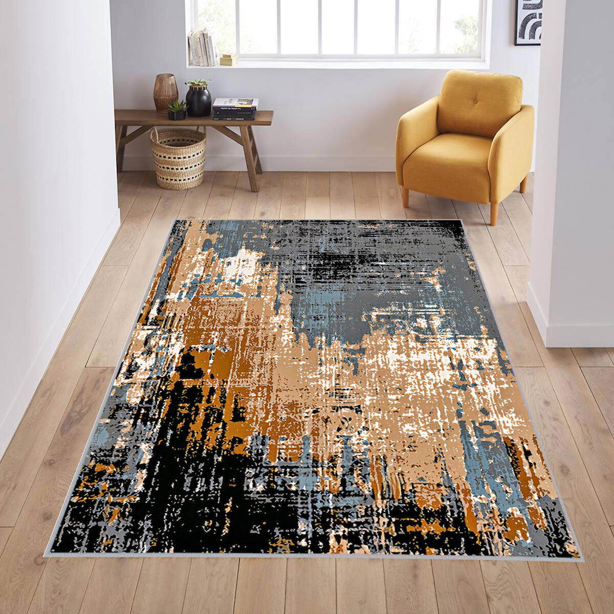 Rovigo Home RVG0577 Çok Renkli 8 mm Polyester Antibakteriyel-Leke Tutmaz-Toz Tutmaz Yıkanabilir İnce Kaymaz Dot Taban Dikdörtgen Makine Dokuma Salon Halısı 100x200 cm