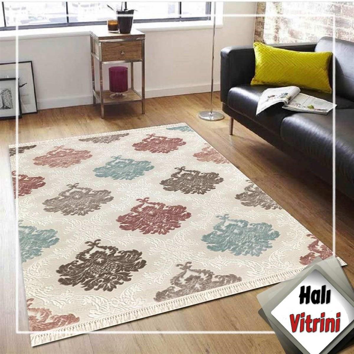 Dinarsu Viyana VY004 Krem 12 mm Akrilik Antialerjenik Yıkanabilir Orta Kaymaz Dikdörtgen Makine Dokuma Oturma Odası Halısı 100x300 cm