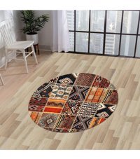 Dijidekor K1300 Çok Renkli 6 mm Polyester Yıkanabilir Orta Kaymaz Dot Taban Yuvarlak Makine Dokuma Salon Halısı 140x200 cm