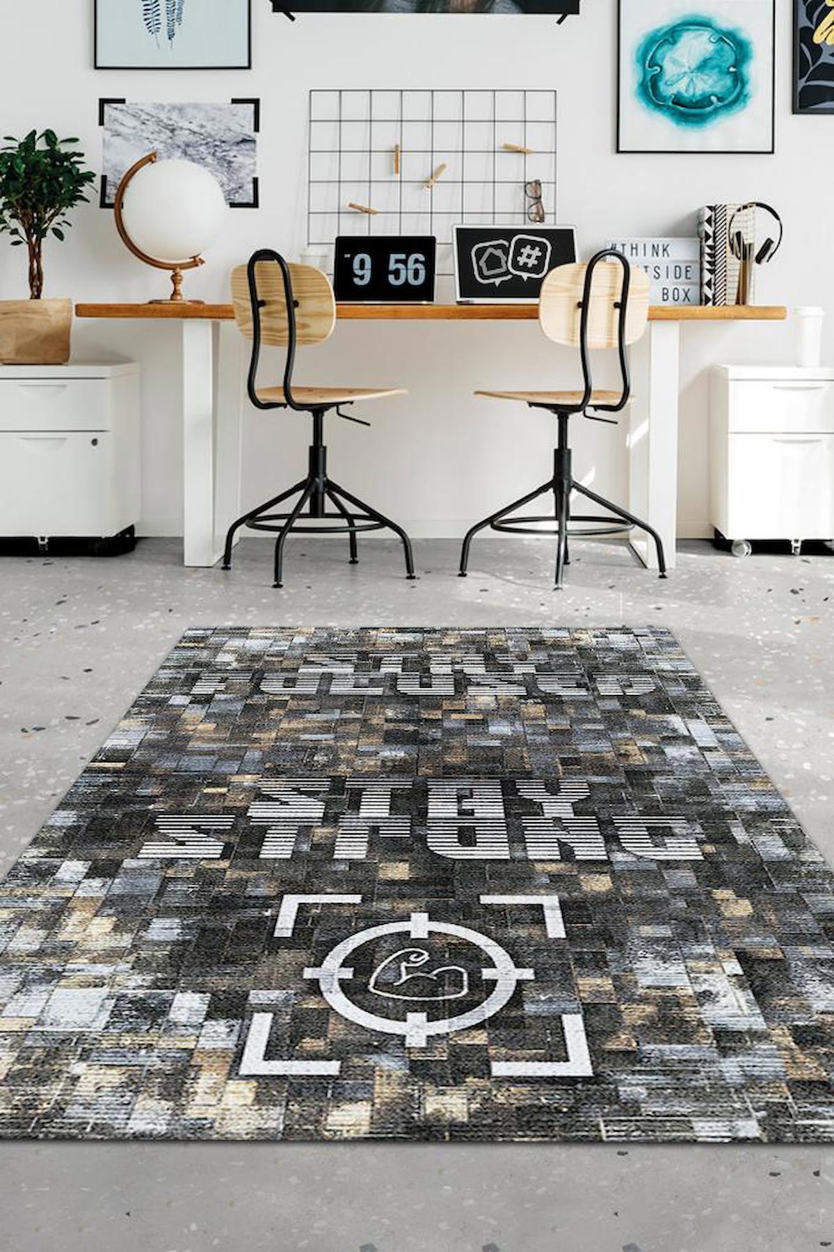 Homshtag Odaklan Ve Güçlen Krem 4 mm Pamuk Antistatik Yıkanabilir İnce Kaymaz Dikdörtgen Makine Dokuma Çalışma Odası Halısı 120x180 cm