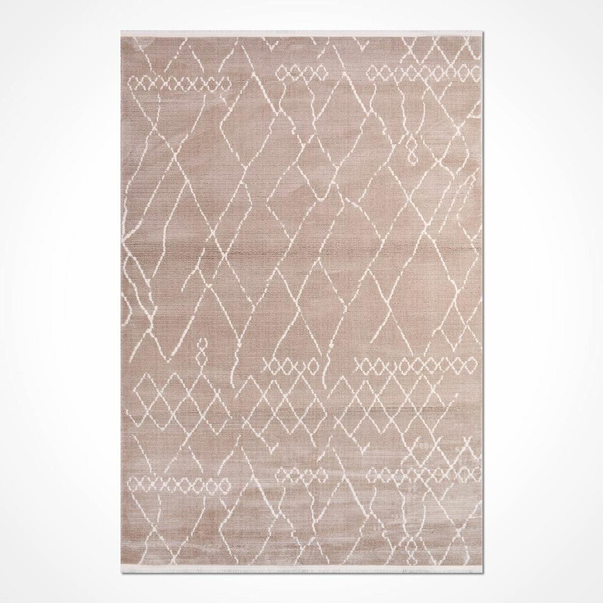 Crea Halı Monaco 16702 Krem 8 mm Polyester Toz Tutmaz Yıkanabilir Orta Soyut Temalı Dikdörtgen Makine Dokuma Salon Halısı 120x150 cm