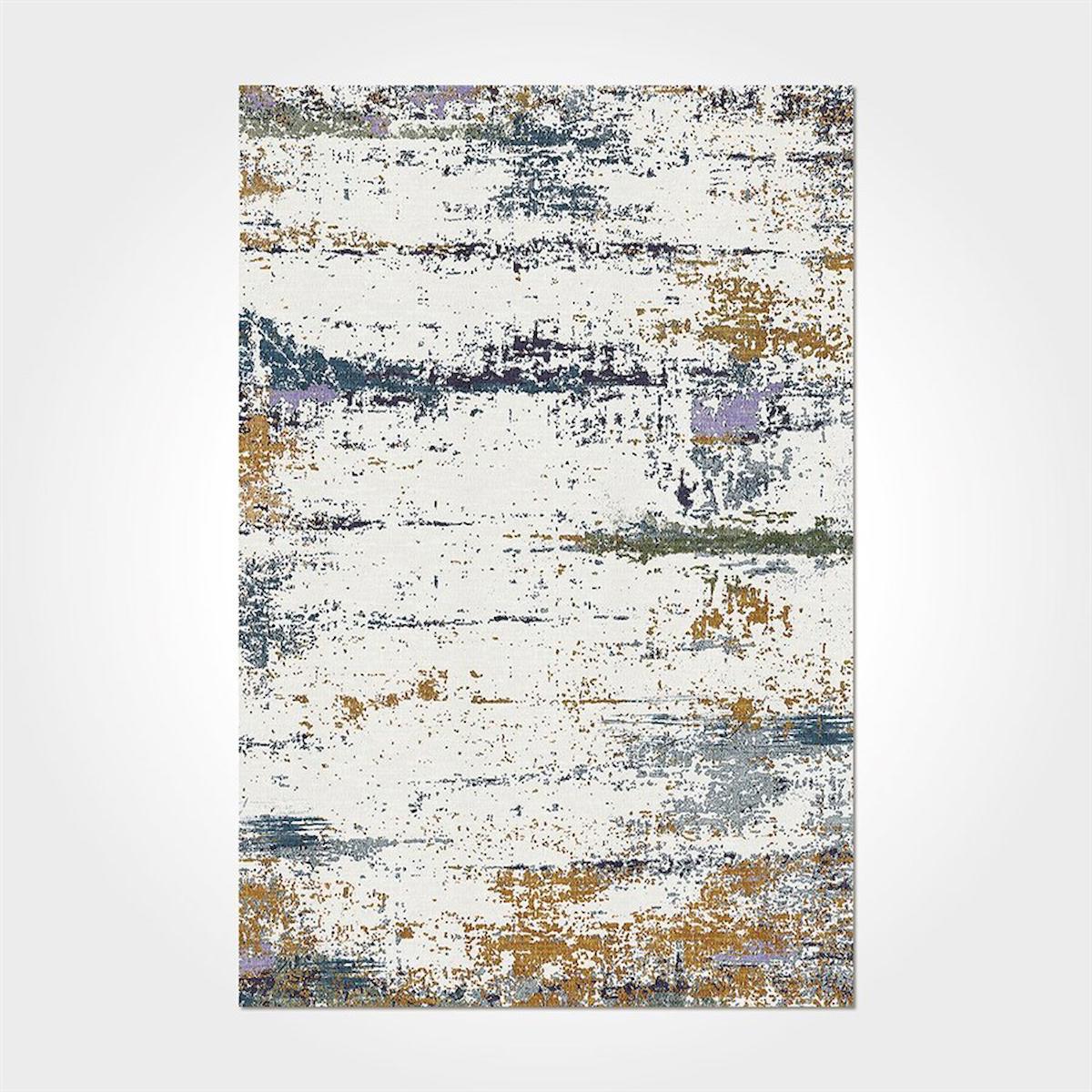 Crea Halı 2317PC Mavi Pamuk-Polyester Yıkanabilir İnce Kaymaz Pamuk Taban Soyut Temalı Dikdörtgen Makine Dokuma Salon Halısı 180x180 cm