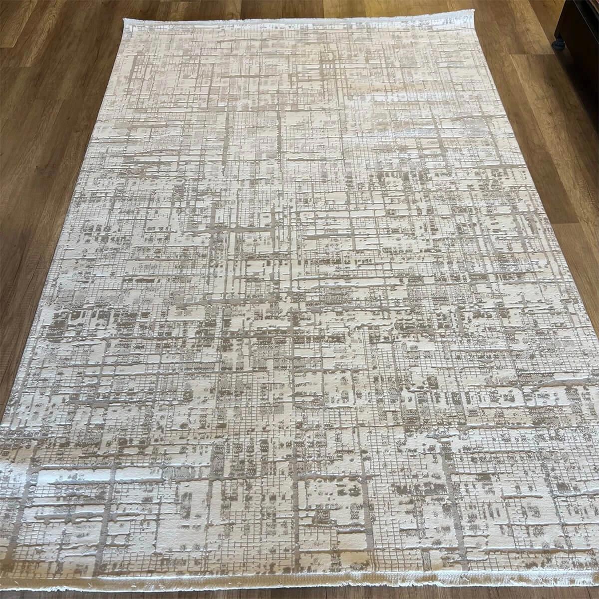 İpek Mekik Halı Gordion 16151 Bej-Krem 10 mm Polyester Toz Tutmaz Yıkanabilir Orta Kaymaz Pamuk Taban Dikdörtgen Makine Dokuma Antre-Çocuk Odası-Salon-Yatak Odası Halısı 160x230 cm