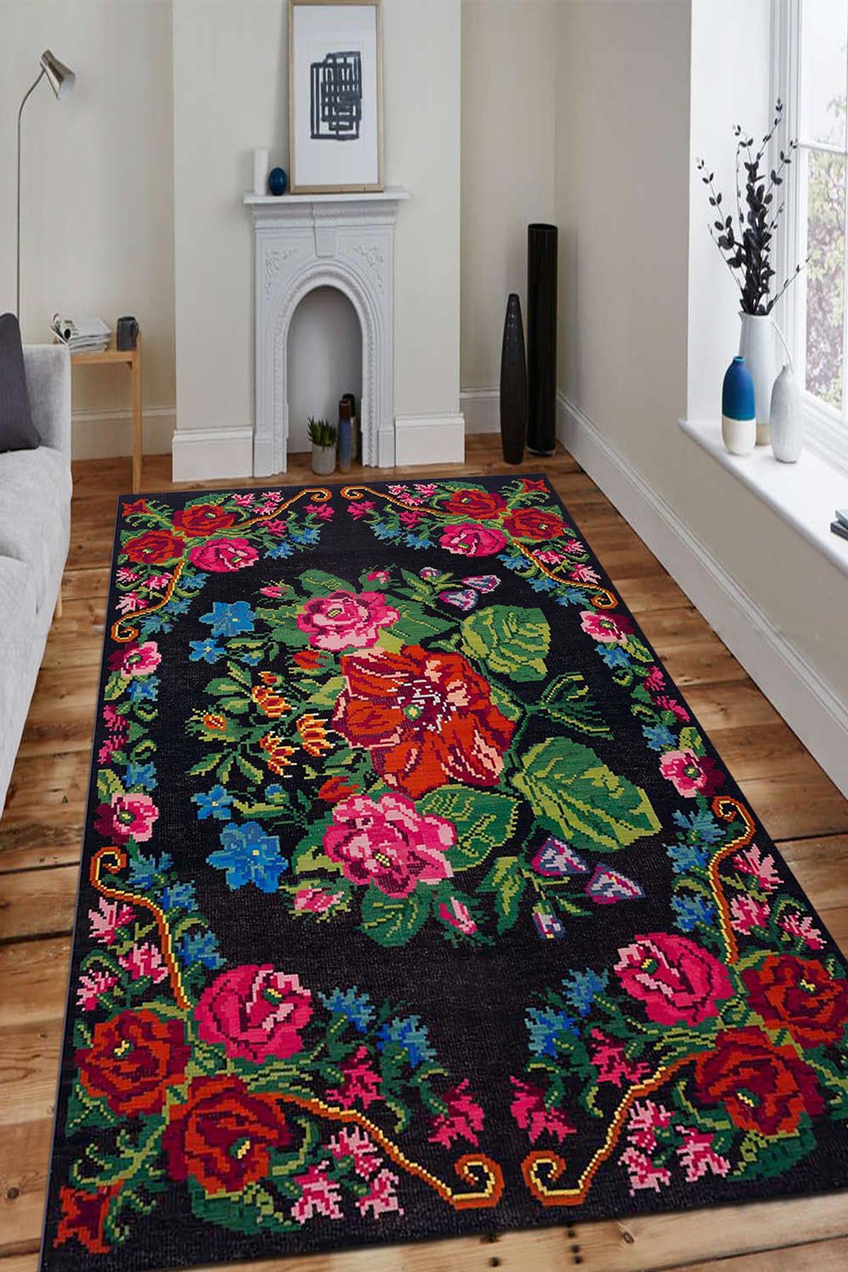 Aida Home Leova Krem 0.5 mm Pamuk Antibakteriyel Yıkanabilir İnce Kaymaz Pamuk Taban Dikdörtgen Makine Dokuma Çocuk Odası-Salon Halısı 60x100 cm