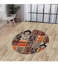 Dijidekor K1300 Çok Renkli 7 mm Polyester Yıkanabilir Orta Kaymaz Dot Taban Yuvarlak Makine Dokuma Salon Halısı 140x200 cm