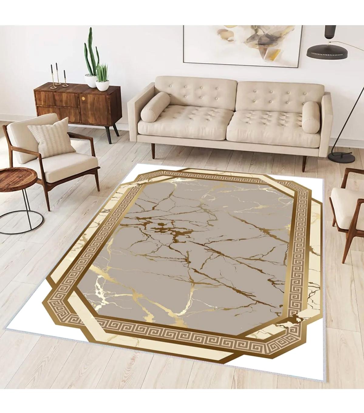 Rovigo Home RVG0313-SD706 Krem 8 mm Polyester Antibakteriyel-Leke Tutmaz-Toz Tutmaz Yıkanabilir İnce Kaymaz Dot Taban Dikdörtgen Makine Dokuma Salon Halısı 160x230 cm