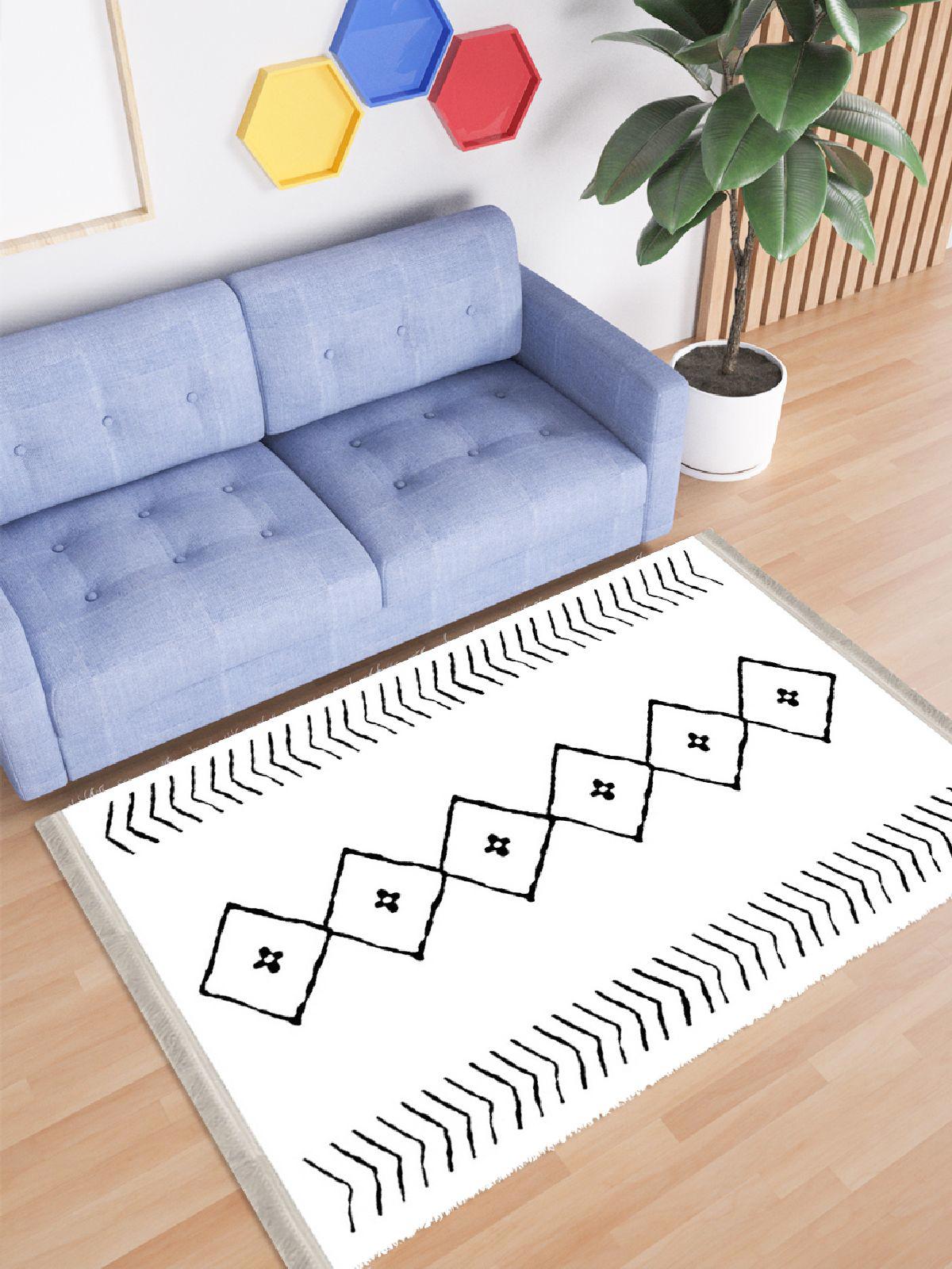 Enbe Collection E-OT4104A Krem 5 mm Pamuk Silinebilir Yıkanabilir Orta Kaymaz Dot Taban Dikdörtgen Makine Dokuma Oturma Odası Halısı 80x300 cm