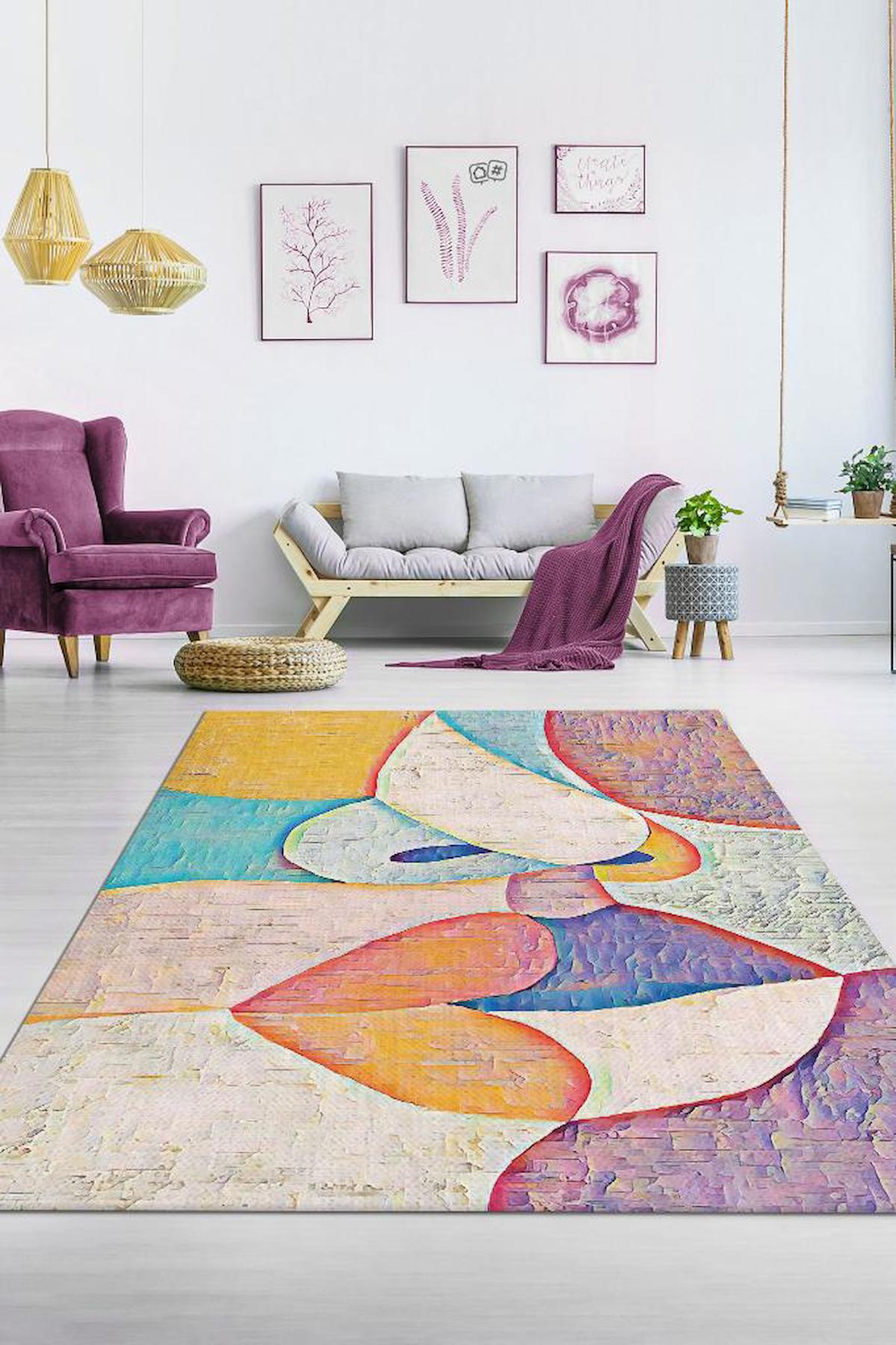 Homshtag Kadın Rengi Krem 4 mm Pamuk Antistatik Yıkanabilir İnce Kaymaz Dikdörtgen Makine Dokuma Salon Halısı 80x200 cm