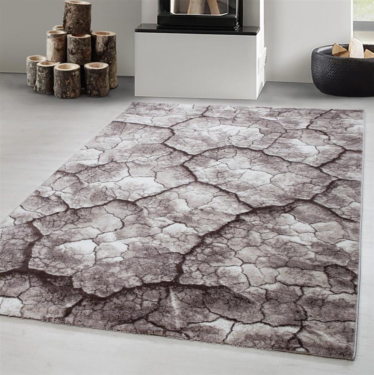 Red Halı Kahverengi 9 mm Polipropilen Yıkanabilir İnce Kaymaz Jüt Taban Dikdörtgen Makine Dokuma Salon Halısı 80x140 cm