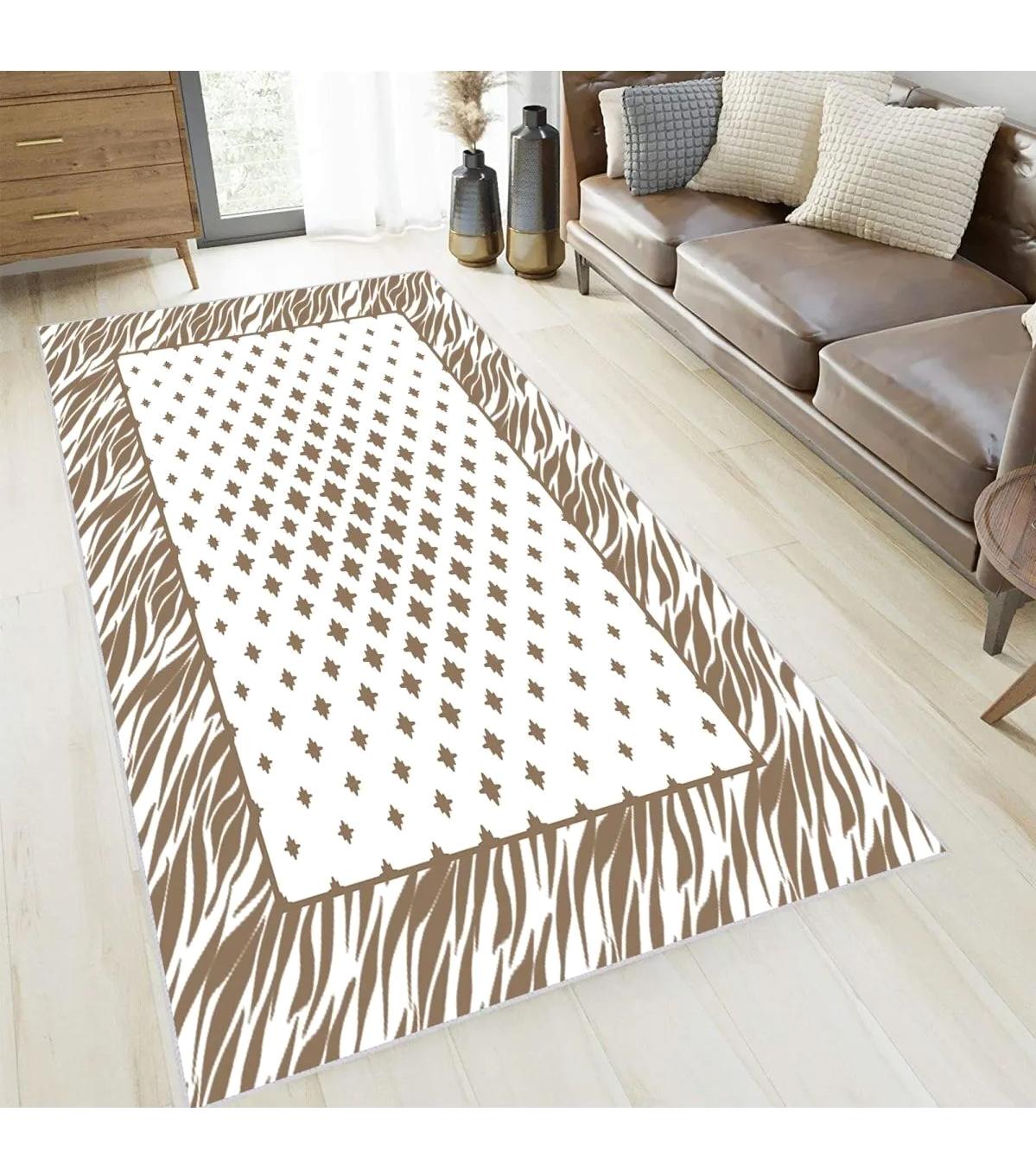 Rovigo Home RVG0647 Bej-Kahverengi 8 mm Polyester Antibakteriyel-Leke Tutmaz-Toz Tutmaz Yıkanabilir İnce Kaymaz Dot Taban Dikdörtgen Makine Dokuma Salon Halısı 120x180 cm