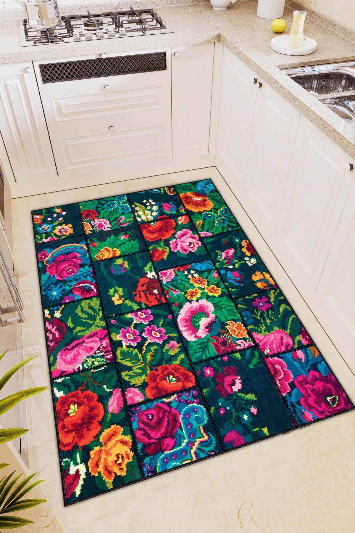 Viva Home AR572 Krem 7 mm Mikropolyester Toz Tutmaz Yıkanabilir İnce Kaymaz Lateks Taban Dikdörtgen Makine Dokuma Halı 80x150 cm
