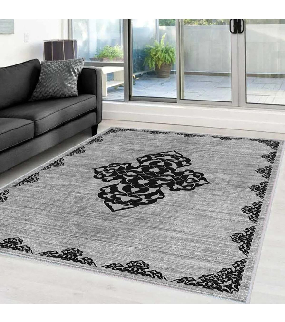 Rovigo Home RVG0041-SD1086 Gri-Siyah 8 mm Polyester Yıkanabilir Orta Kaymaz Dot Taban Dikdörtgen Makine Dokuma Salon Halısı 120x180 cm