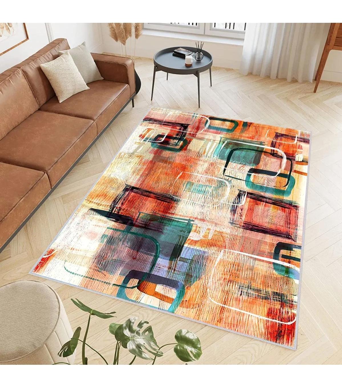 Rovigo Home RVG0397 Çok Renkli 8 mm Polyester Antibakteriyel-Leke Tutmaz-Toz Tutmaz Yıkanabilir İnce Kaymaz Dot Taban Dikdörtgen Makine Dokuma Salon Halısı 200x290 cm