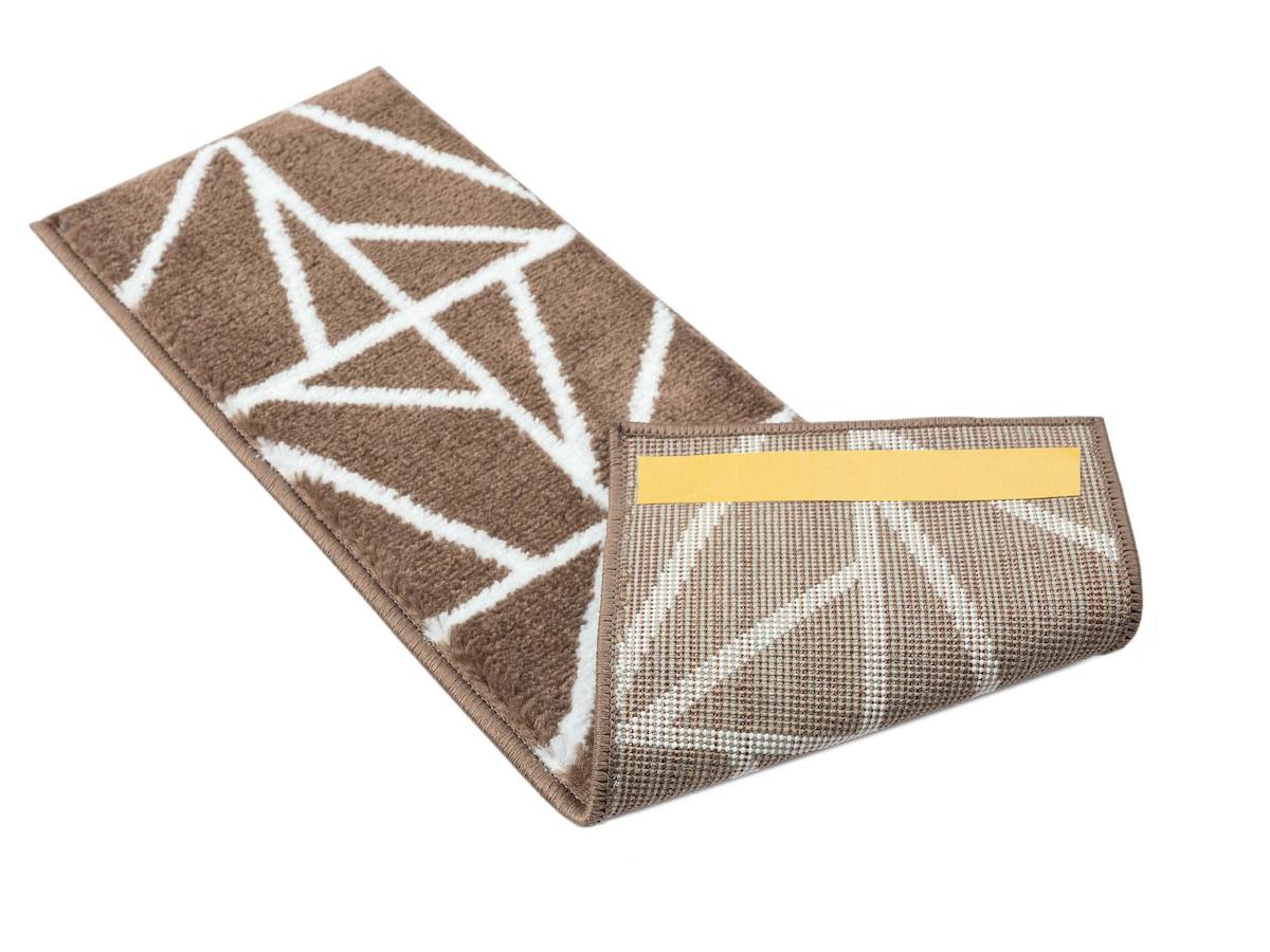 Glary Home GH39A-WBRW-GRY5 Bej-Kahverengi 3 mm Polipropilen Yıkanabilir İnce Kaymaz Lateks Taban Geometrik Dikdörtgen Makine Dokuma Merdiven Halısı 80x150 cm