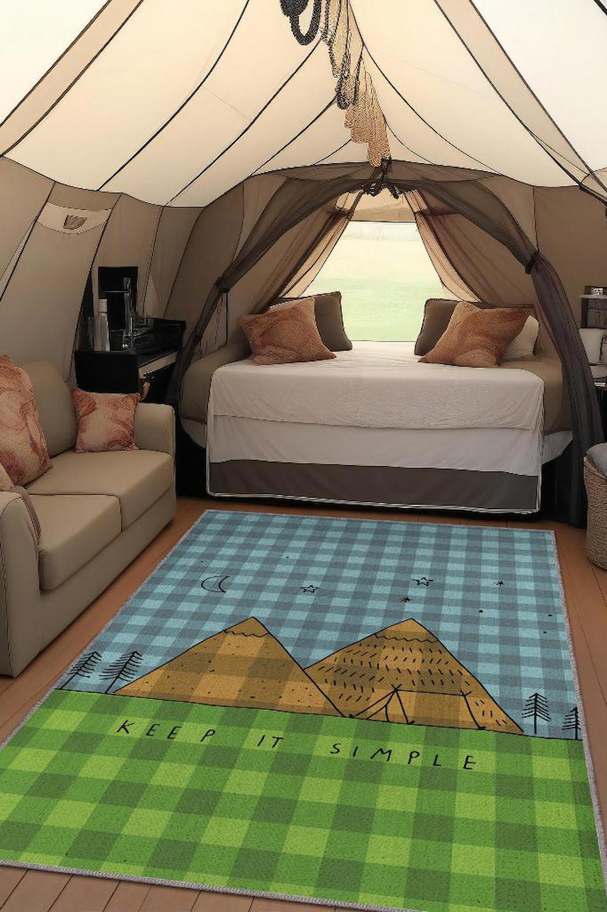 Homshtag Basit Yaşa Krem 4 mm Pamuk Antistatik Yıkanabilir İnce Kaymaz Dikdörtgen Makine Dokuma Çadır-Karavan Halısı 195x290 cm