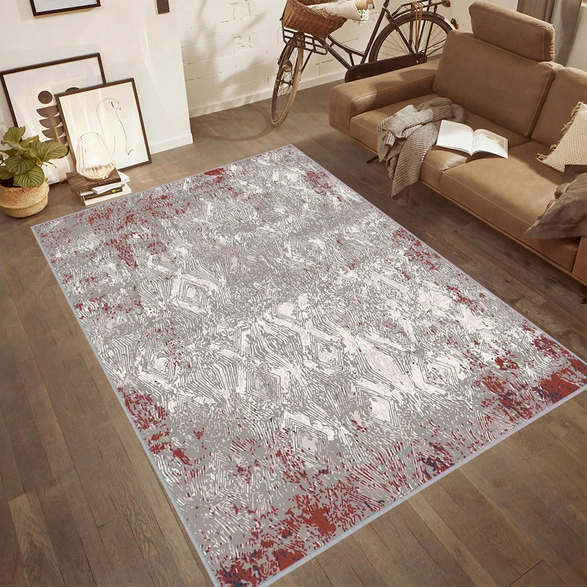 Rovigo Home RVG0548 Çok Renkli 8 mm Polyester Antibakteriyel-Leke Tutmaz-Toz Tutmaz Yıkanabilir İnce Kaymaz Dot Taban Dikdörtgen Makine Dokuma Salon Halısı 160x230 cm