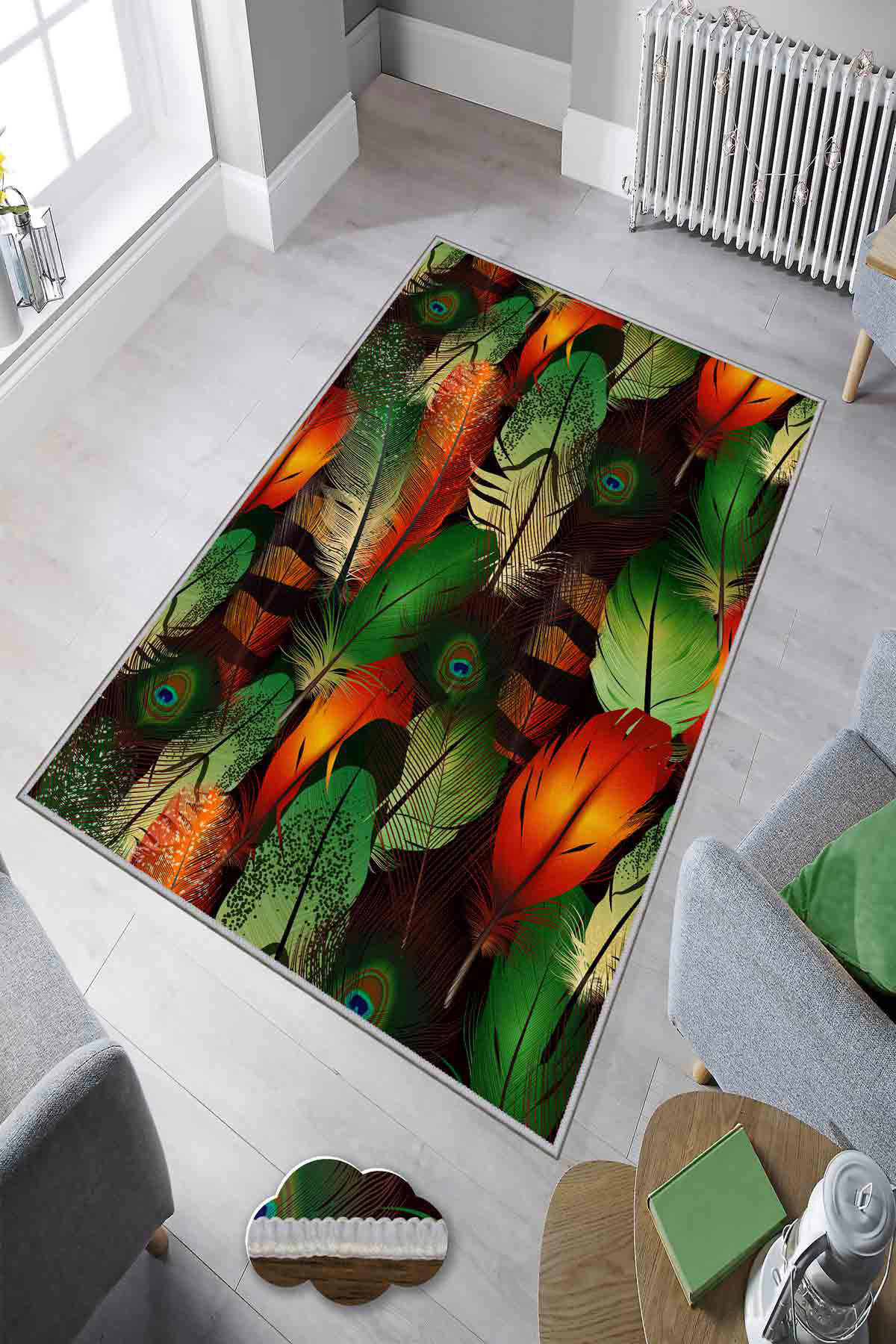 Homefesto Krem 5 mm Polyester Leke Tutmaz Yıkanabilir İnce Kaymaz Taban Hayvan Desenli Dikdörtgen Makine Dokuma Salon Halısı 80x150 cm