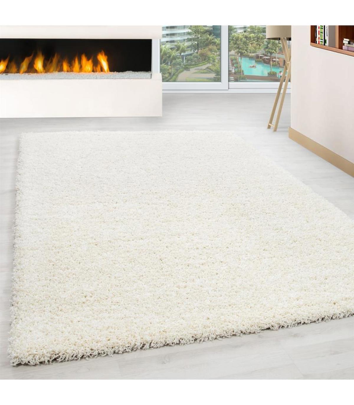 Carpettex Krem 30 mm Polipropilen Antibakteriyel Yıkanabilir Kalın Kaymaz Lateks Taban Dikdörtgen Makine Dokuma Salon Halısı 100x150 cm