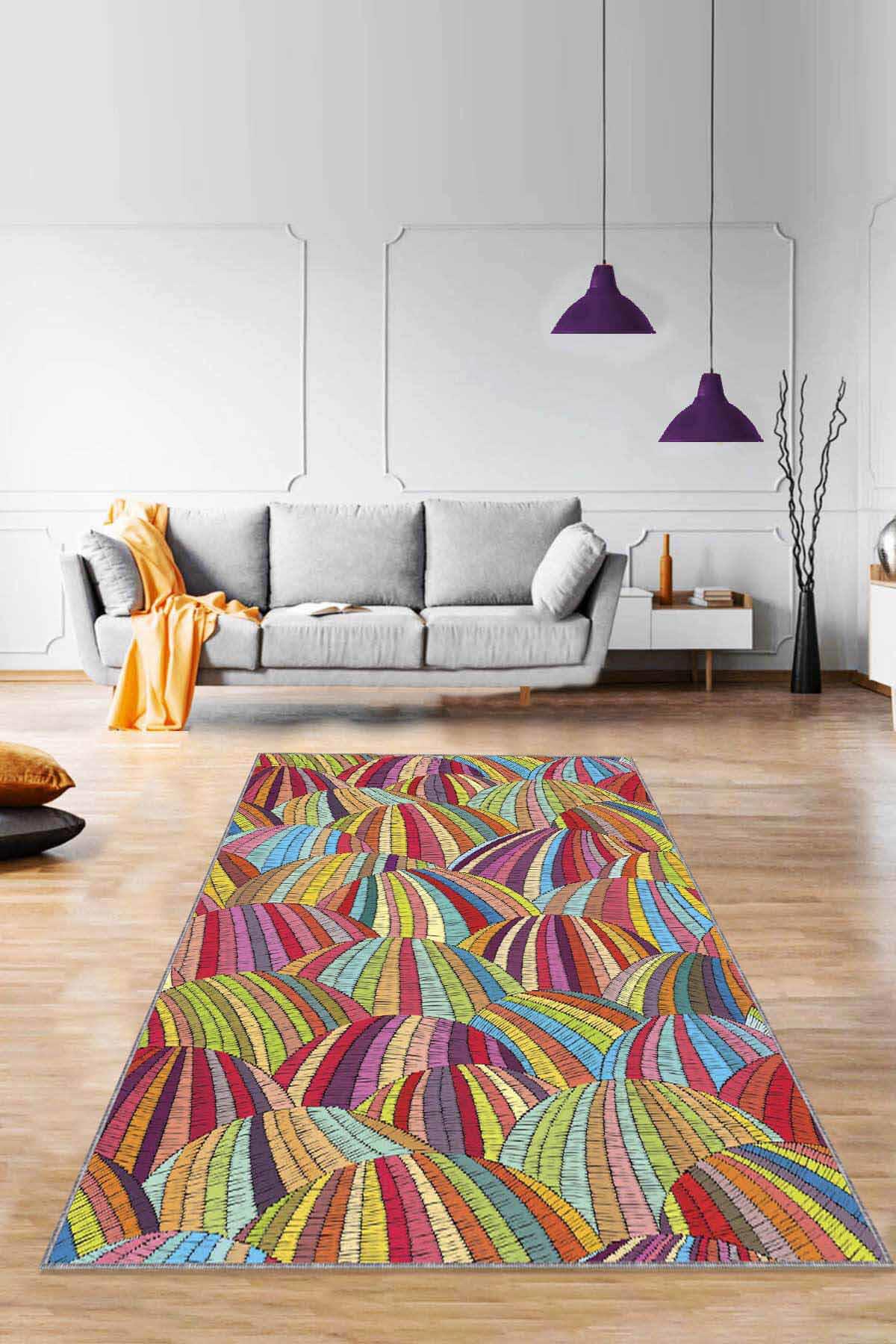 Viva Home RV258 Krem 7 mm Mikropolyester Leke Tutmaz Yıkanabilir Orta Kaymaz Dot Taban Dikdörtgen Makine Dokuma Oturma Odası Halısı 160x230 cm