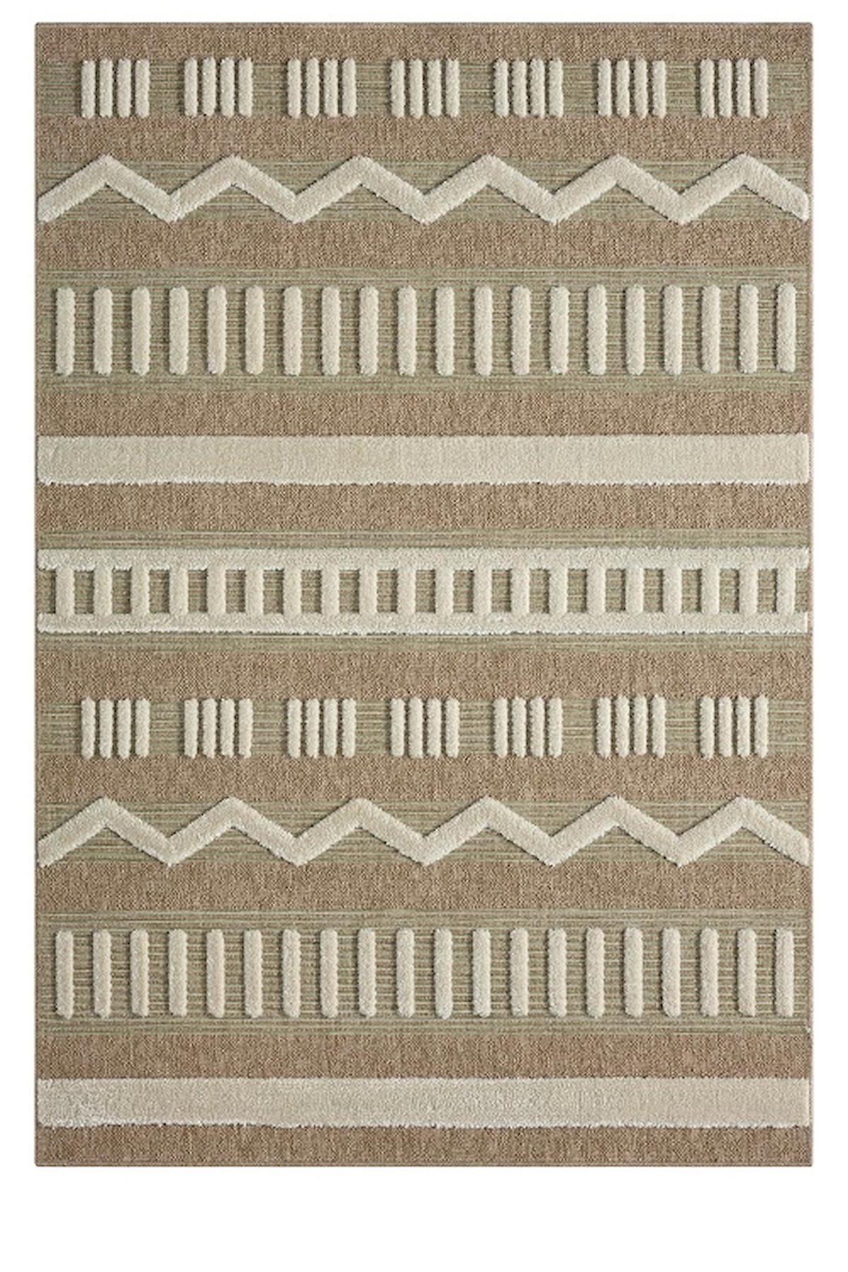 Seyran Halı Marakeş 676 Bej-Kahverengi 6 mm Polyester Antibakteriyel Yıkanabilir Kalın Kaymaz Lateks Taban Dikdörtgen Makine Dokuma Salon Halısı