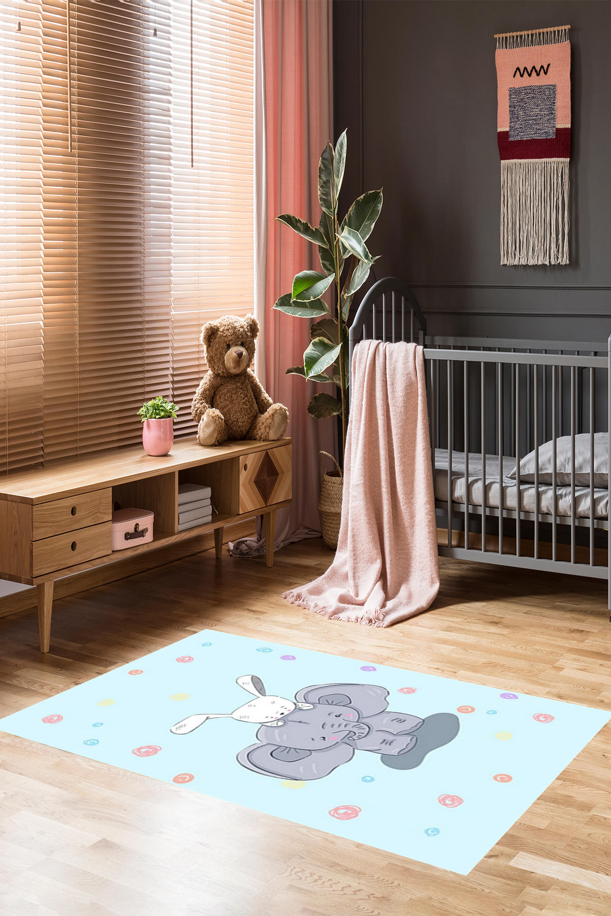 Homier Collection H-CK-10025C Krem 7 mm Pamuk Antibakteriyel Yıkanabilir Orta Kaymaz Dot Taban Dikdörtgen Makine Dokuma Çocuk Odası Halısı 80x300 cm