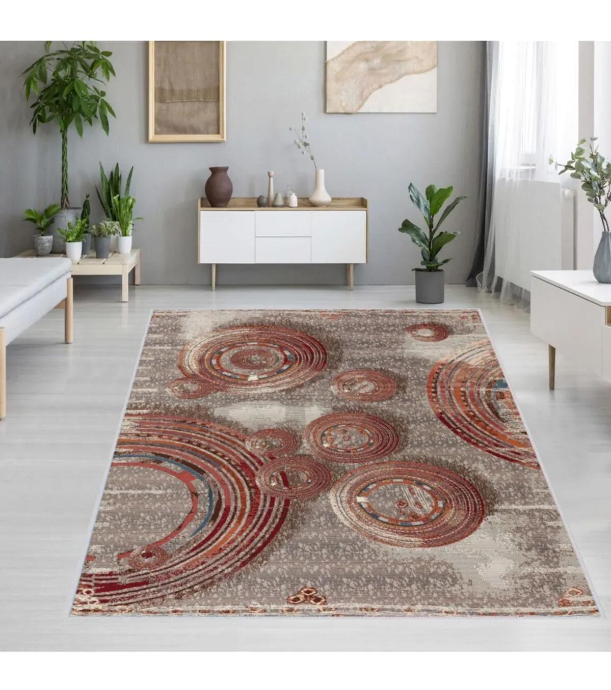 Rovigo Home RVG1253 Çok Renkli 8 mm Polyester Leke Tutmaz-Toz Tutmaz Yıkanabilir İnce Kaymaz Dot Taban Dikdörtgen Makine Dokuma Salon Halısı 80x150 cm
