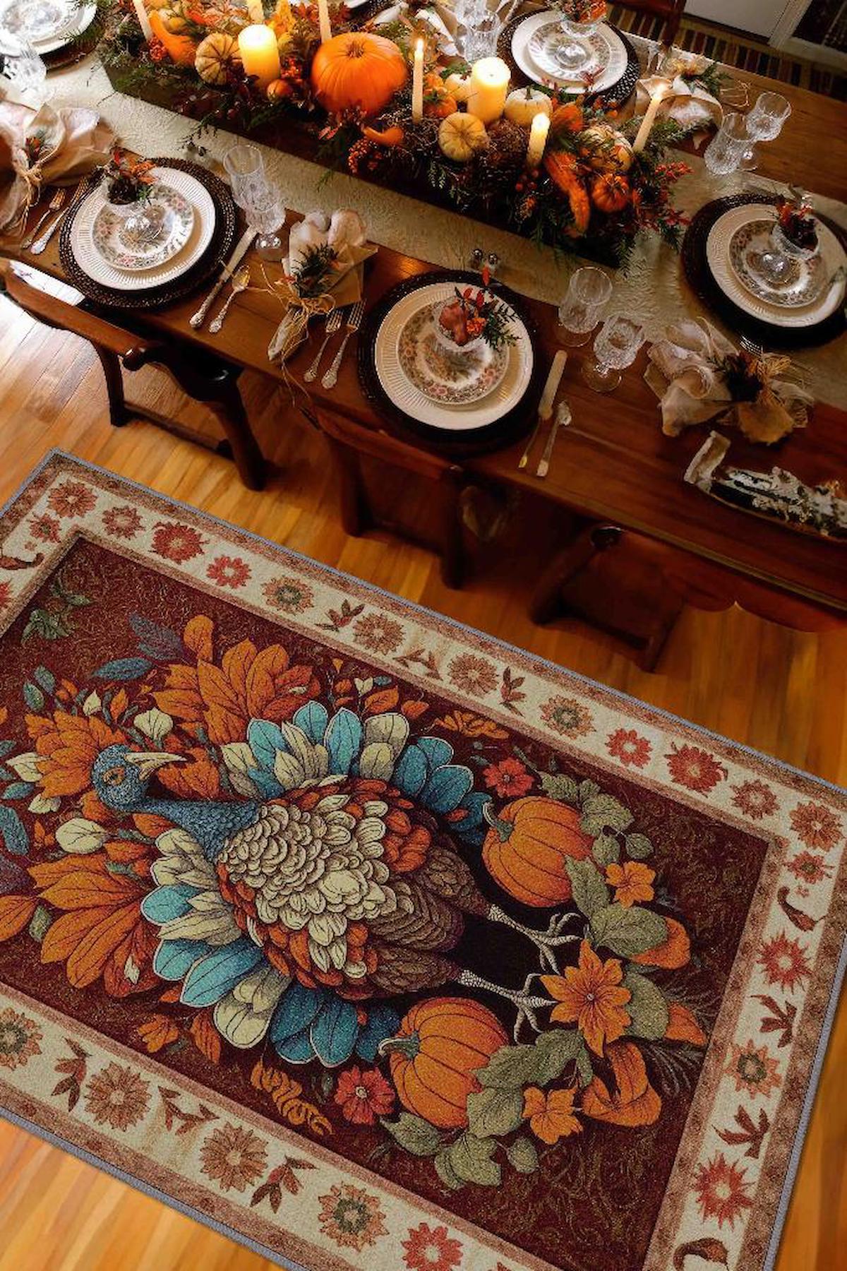 Homshtag Hindi ve Bal Kabağı Krem 4 mm Pamuk Antistatik Yıkanabilir İnce Kaymaz Dikdörtgen Makine Dokuma Salon Halısı 120x120 cm