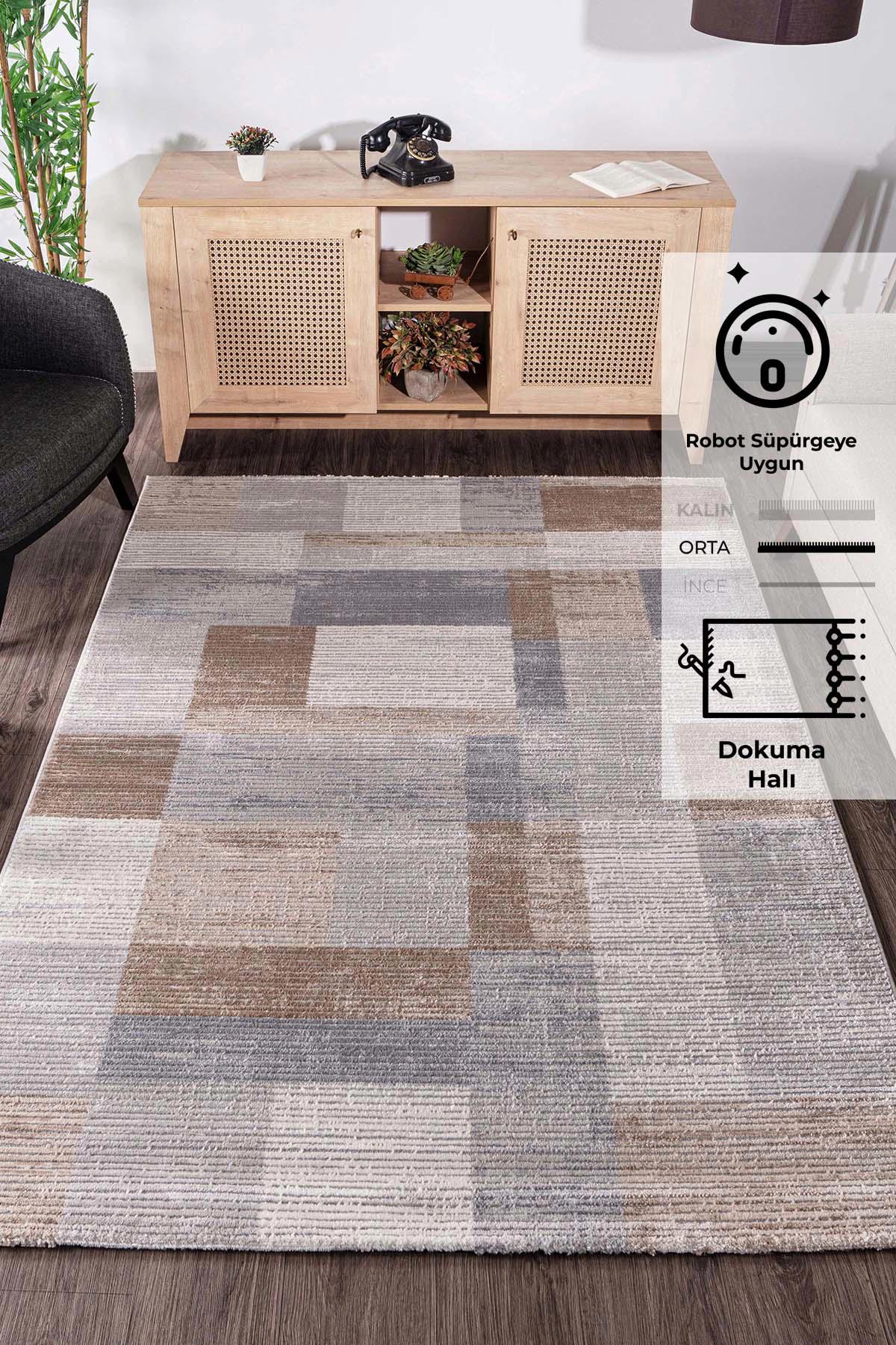 Konfor Halı Motto 4478 Krem 7 mm Polyester Yıkanabilir Dikdörtgen Makine Dokuma Salon Halısı 120x160 cm